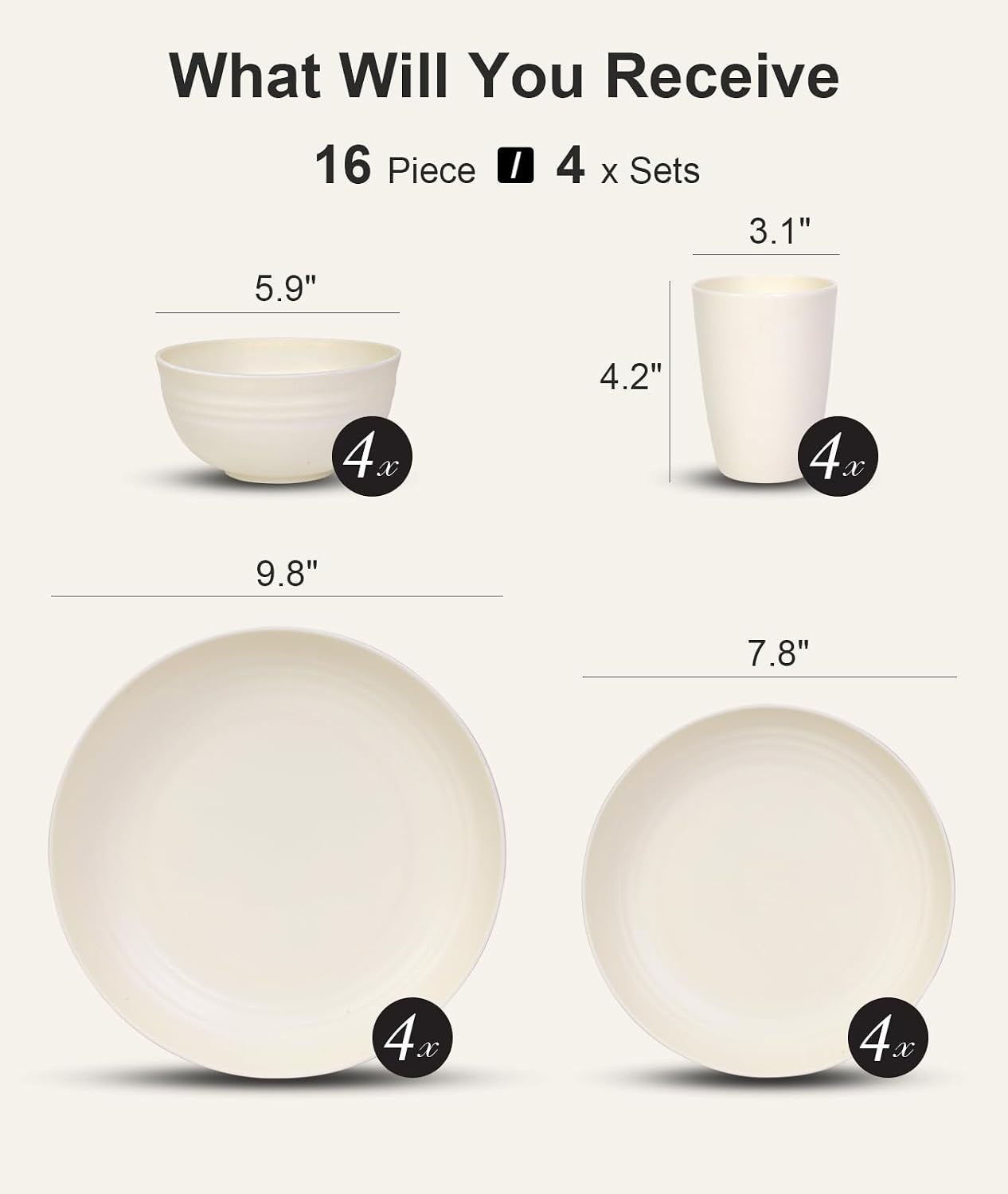 Detalle 2 de Quatish 16-Piece Unbreakable Dinnerware Set for 4 (Beige)