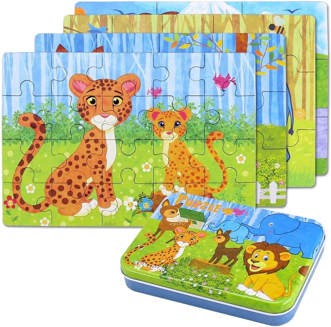 JMANNI Animal Jigsaw Puzzles, 4-in-1 Set