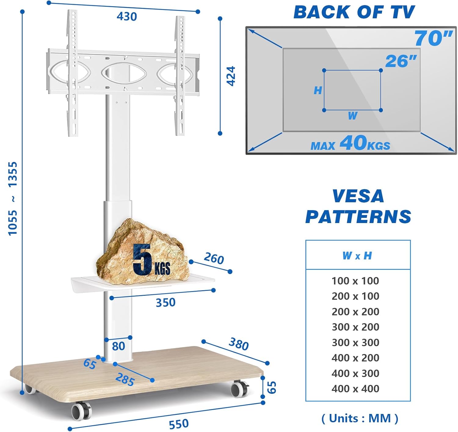 Detalle 2 de RFIVER TV Rollwagen für 35 kg, VESA 400x400