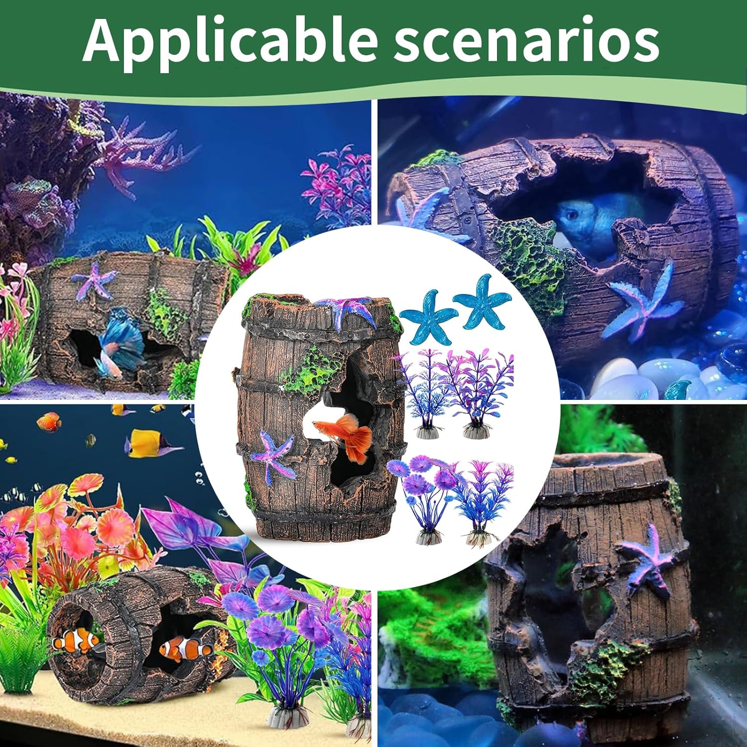 Thumbnail 6 de UOSIWYA 7-tlg. Aquarium Deko Höhle mit Moos-Simulation & Kunstharz-Versteck