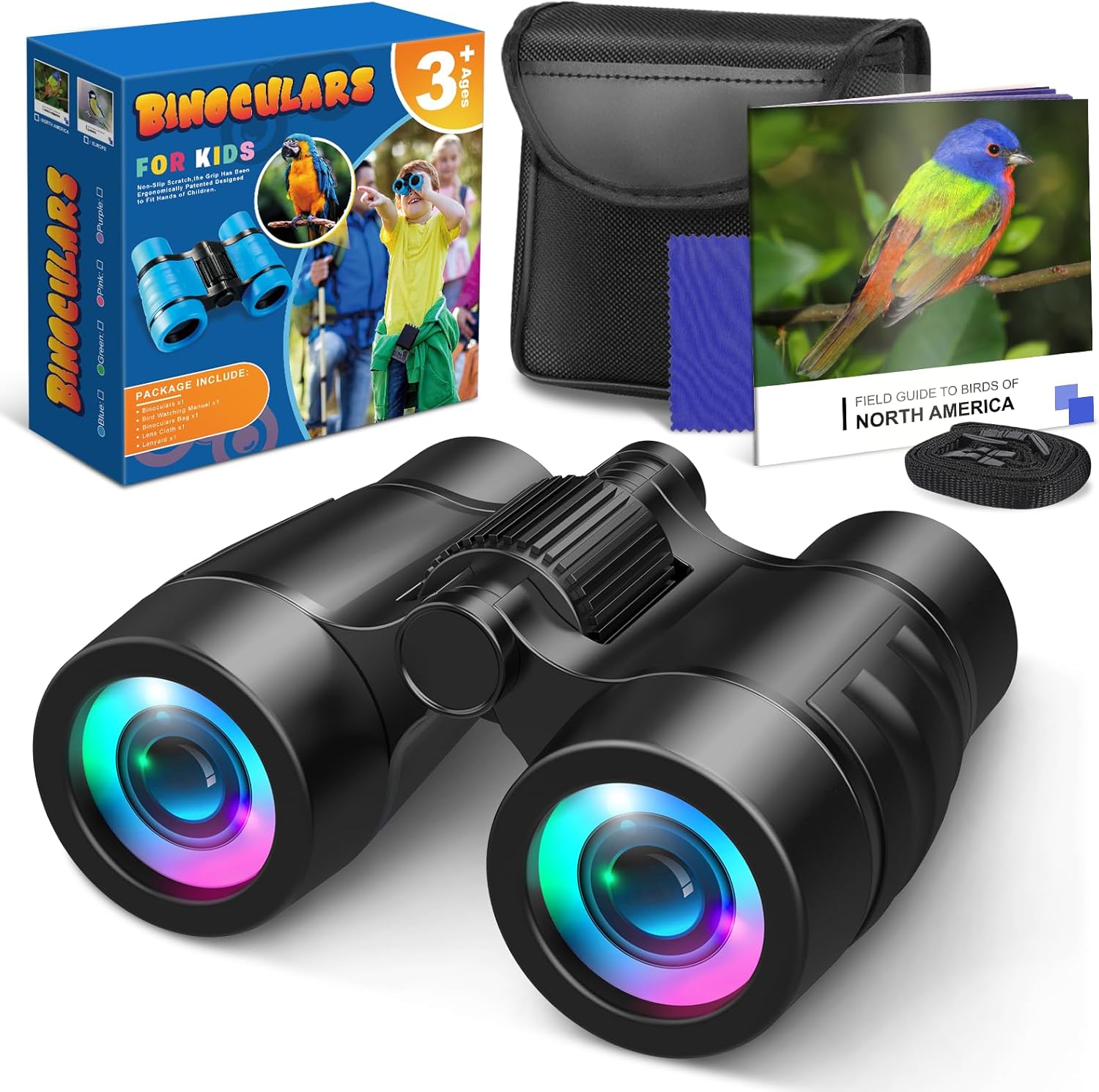 HappyKidsClub Binoculars for Kids (Age 3–9) – 4x Outdoor Travel Play Binoculars with Neck Strap