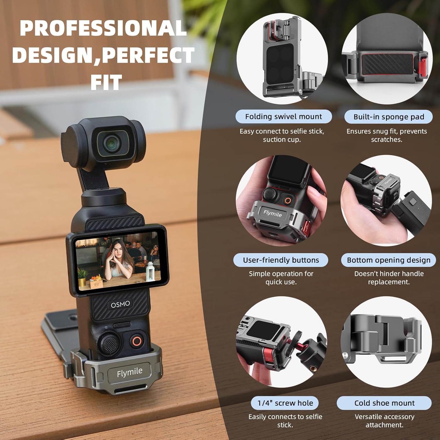 Thumbnail 2 de Flymile Pocket 3/4 Magnethalterung Halterung – Magnetische Halterung für DJI Osmo Pocket 3/4 mit Cold Shoe und 1/4 Zoll Gewindelöchern