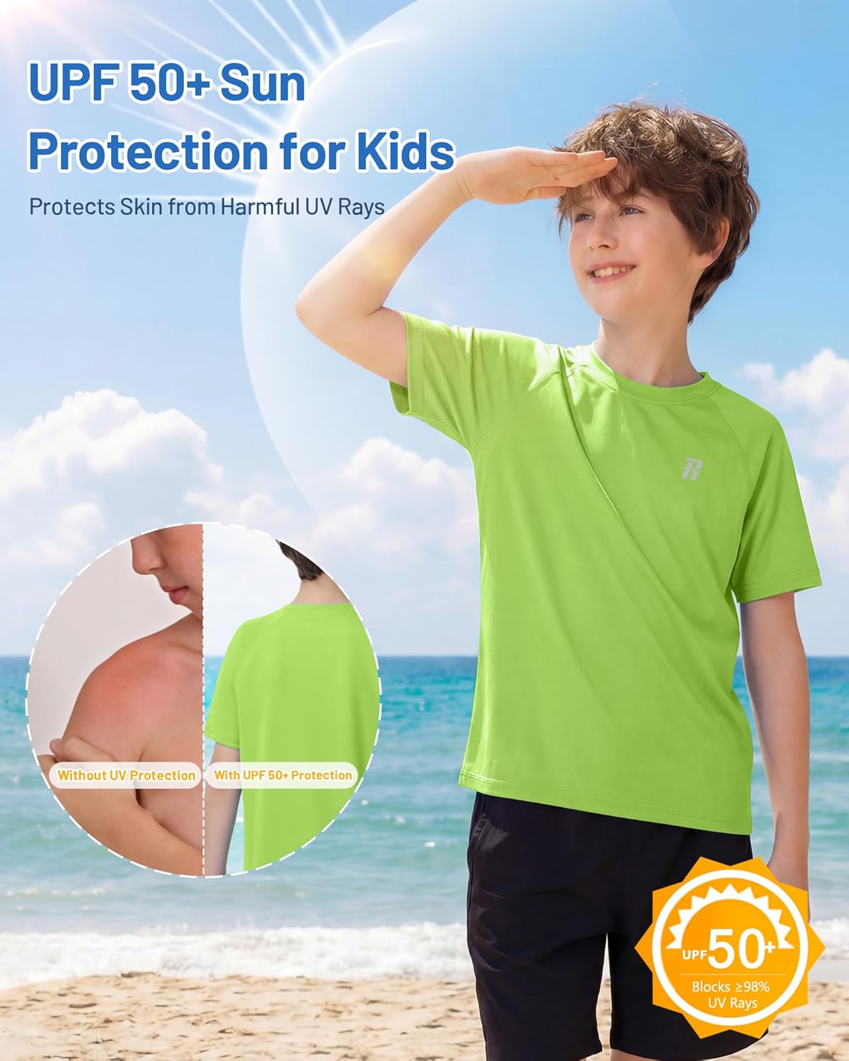 Detalle de Runhit Kids Rash Vest Short Sleeve with UPF 50+ Sun Protection