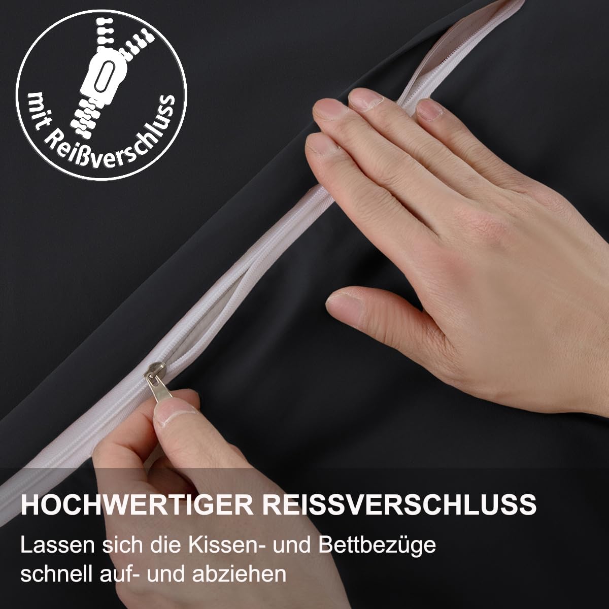 Thumbnail 5 de Kissenbezug 40x60 2er Set (Schwarz) – Kopfkissenhülle aus 100% Mikrofaser, bügelfrei & knitterfrei mit Reißverschluss