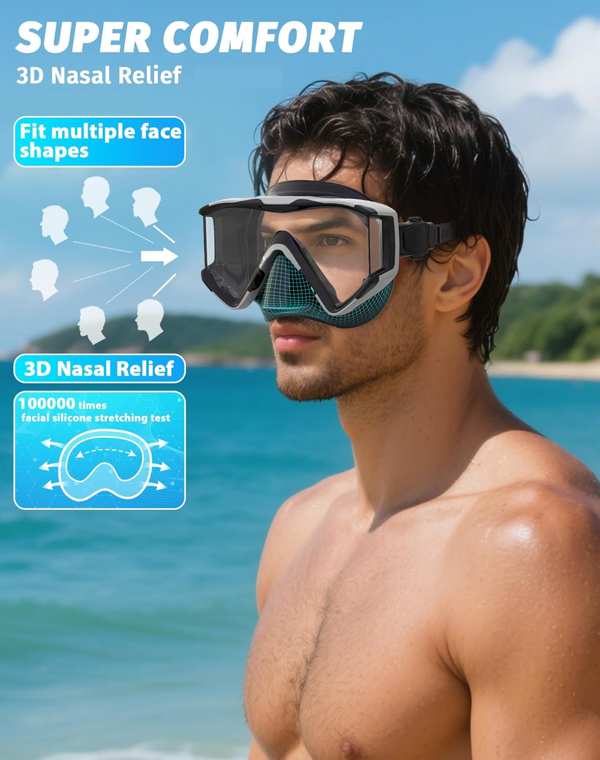 Detalle de Greatever Pano 3 Snorkel Mask 3 Window