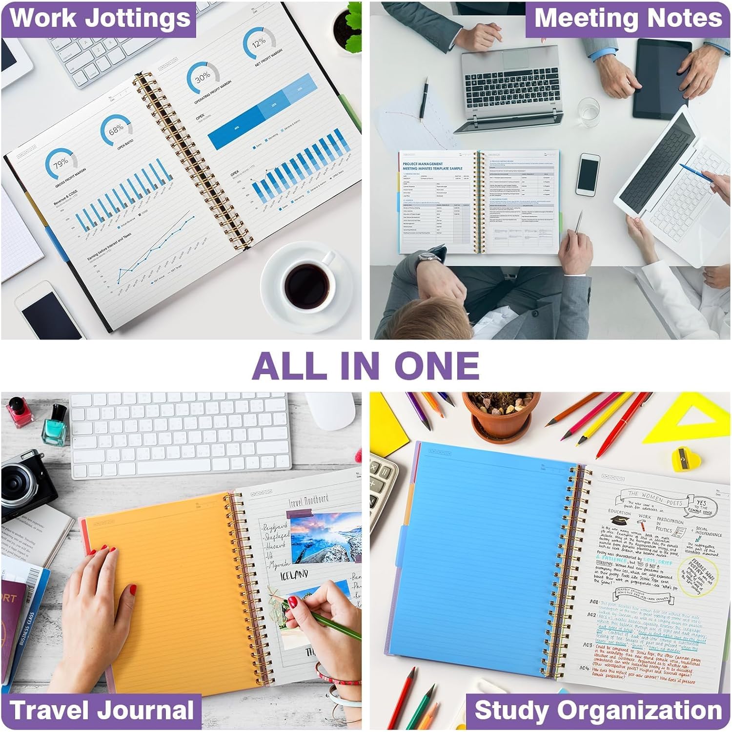 Thumbnail 5 de Carnet A5 OMEYA avec intercalaires amovibles — 300 pages, papier 100 g/m², étanche, spiralé