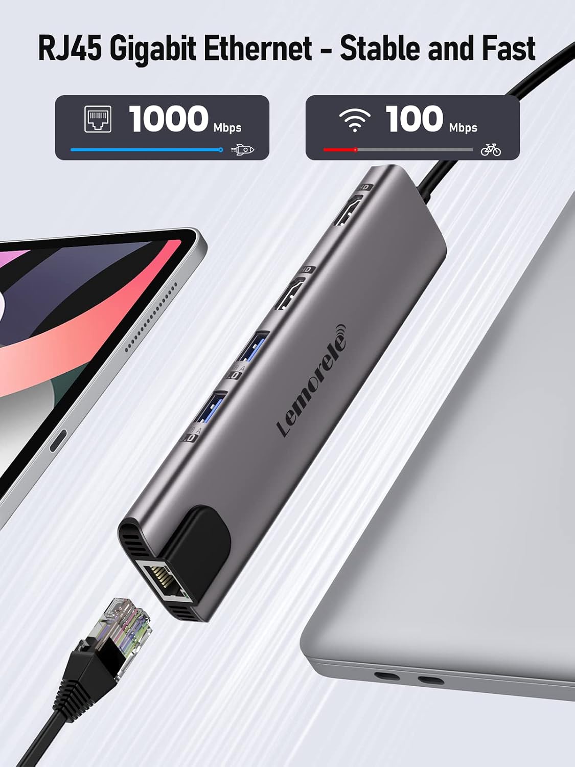 Detalle de Aluminium USB-C Docking Station mit Dual-HDMI, Gigabit Ethernet, 1000 Mbps, 100 W PD und SD/TF – USB-C Hub 2 HDMI