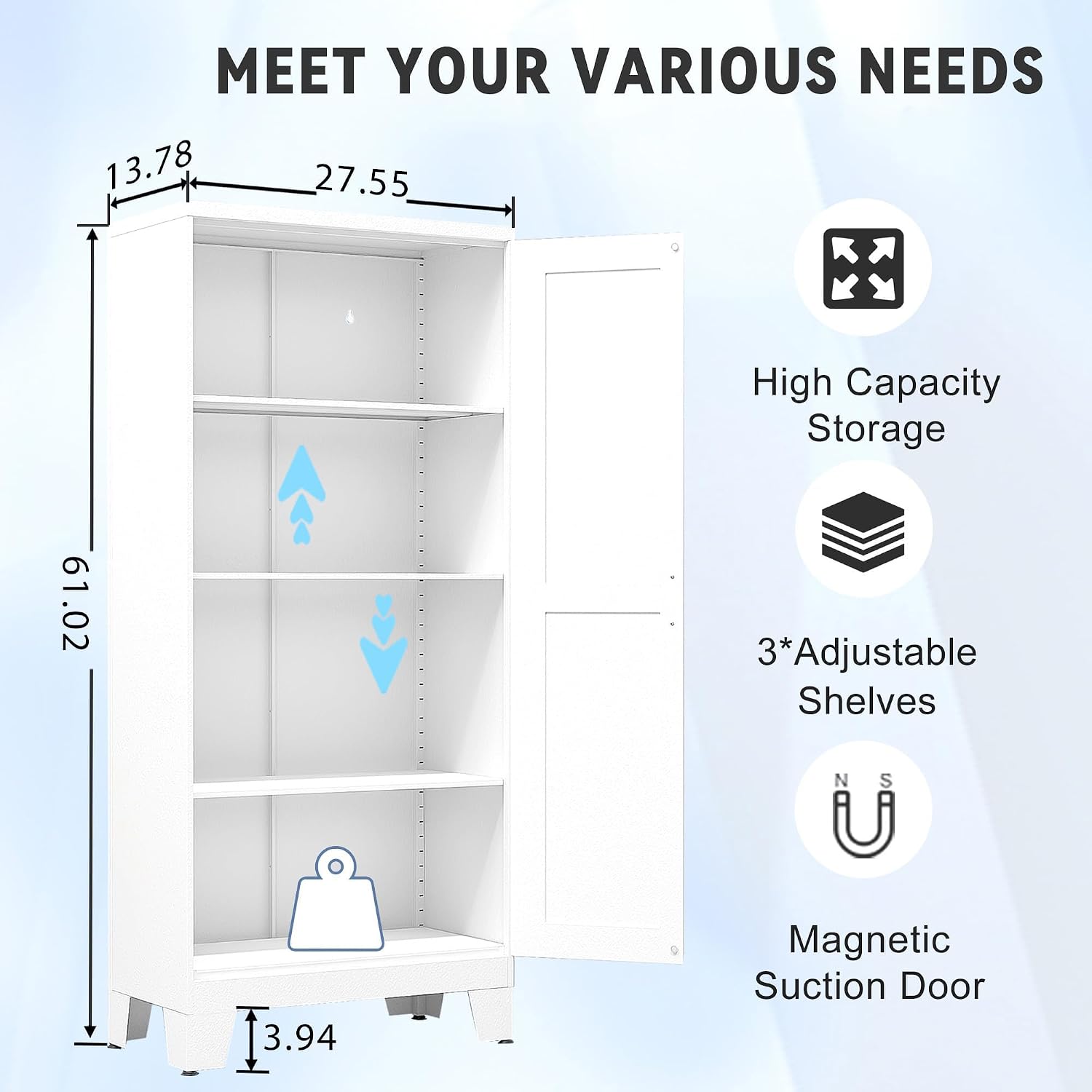Detalle de GAIOUS C-YSXR04-1200W Metal Pantry Cabinet, White, Adjustable Shelves