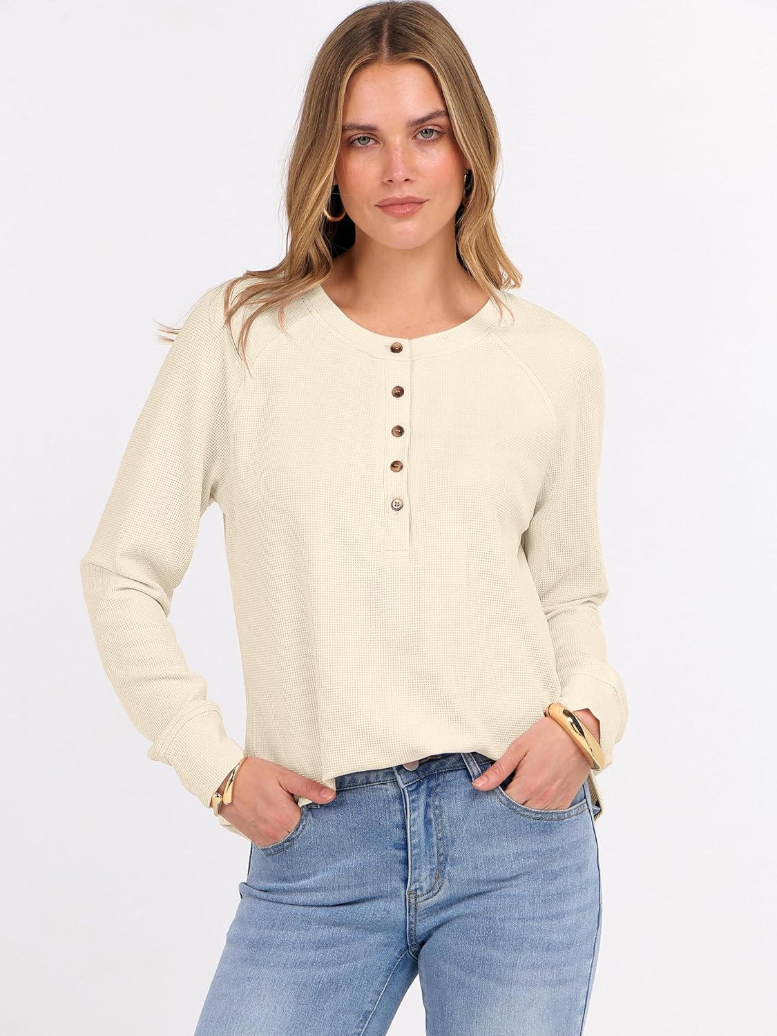 Detalle 2 de ANRABESS Waffle Knit Henley Top 2026