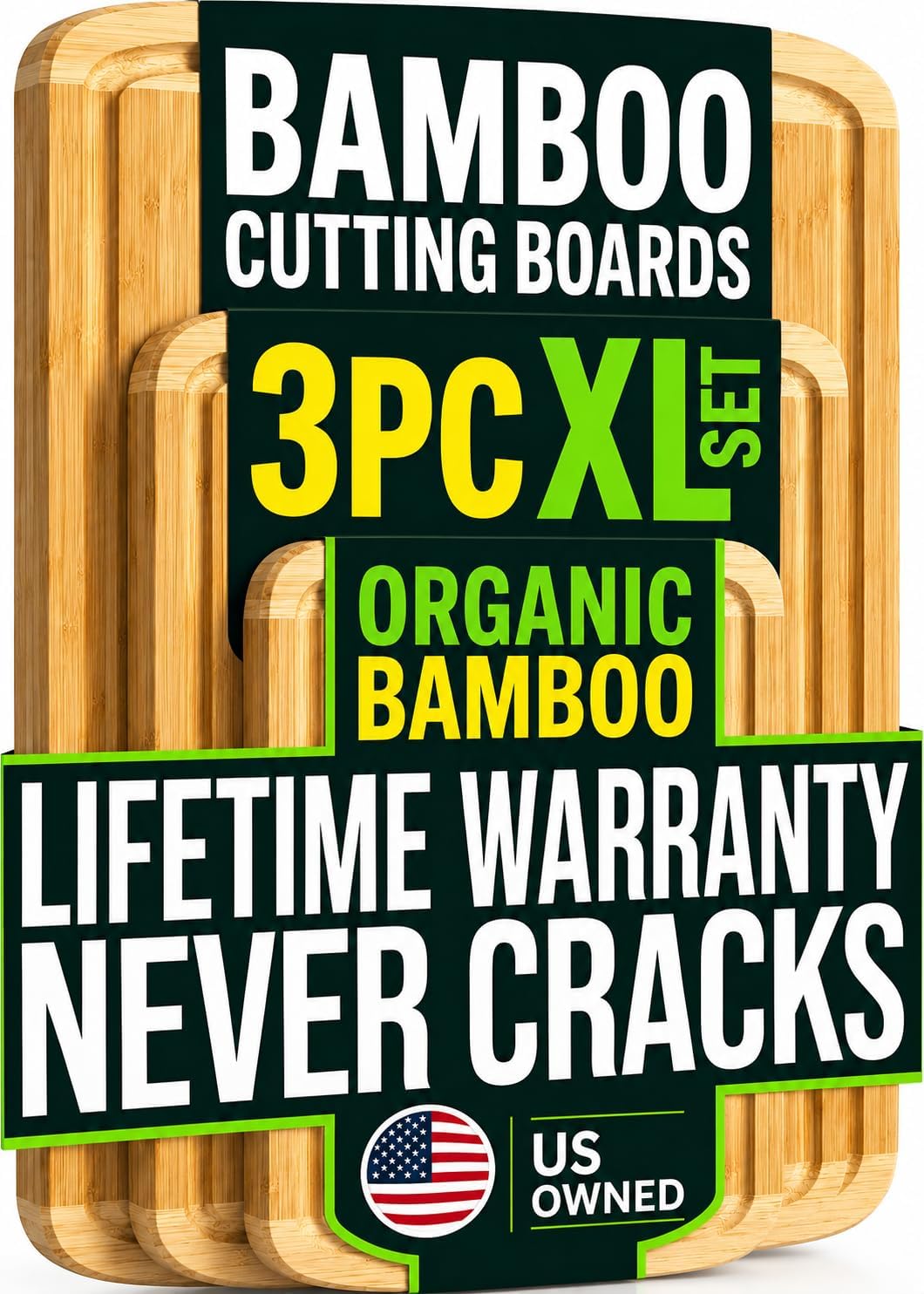 Detalle de Bamboo Cutting Boards Set of 3 ⚙