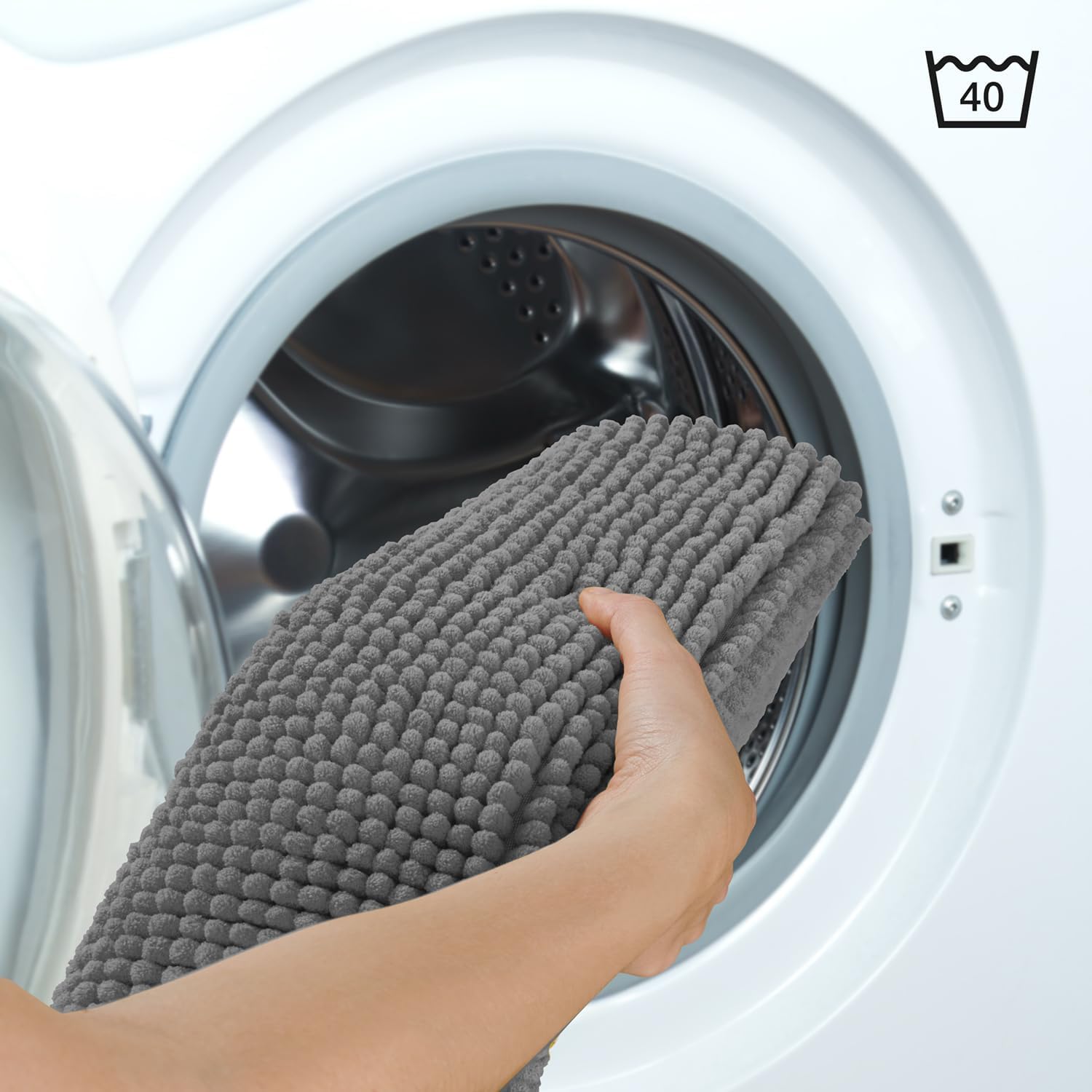 Detalle 2 de Blumtal chenille badmat 60 x 120 cm, donkergrijs, antislip en wasbaar