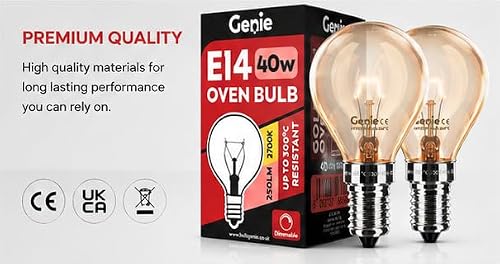 Detalle de Genie E14 SES Pygmy Oven Bulbs 40W 230V – Pack of 2 (Oven Rated 300°C)