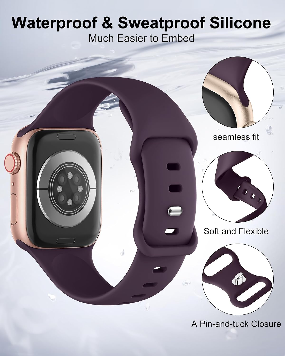Detalle 2 de DigiHero Sport Strap for Apple Watch – Soft Silicone Band for All Series (40mm–49mm), Plum