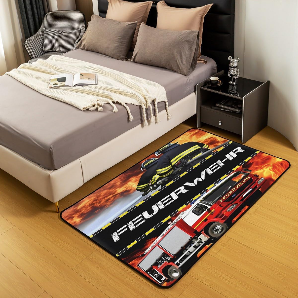 Detalle de Homewish Feuerwehrmann Teppich 100x150 cm – Für Kinderzimmer, Wohnzimmer und Spielbereiche