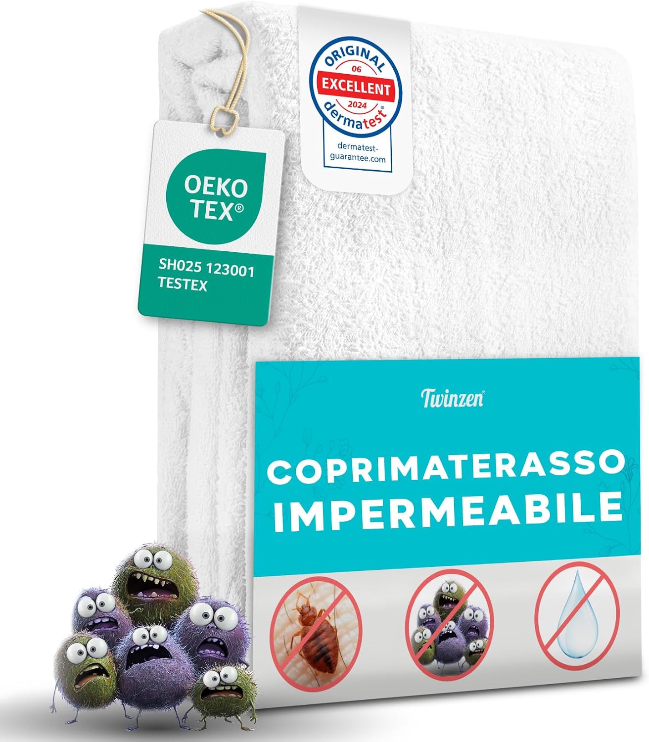 Detalle de Twinzen Coprimaterasso Singolo 90x190x20 cm impermeabile