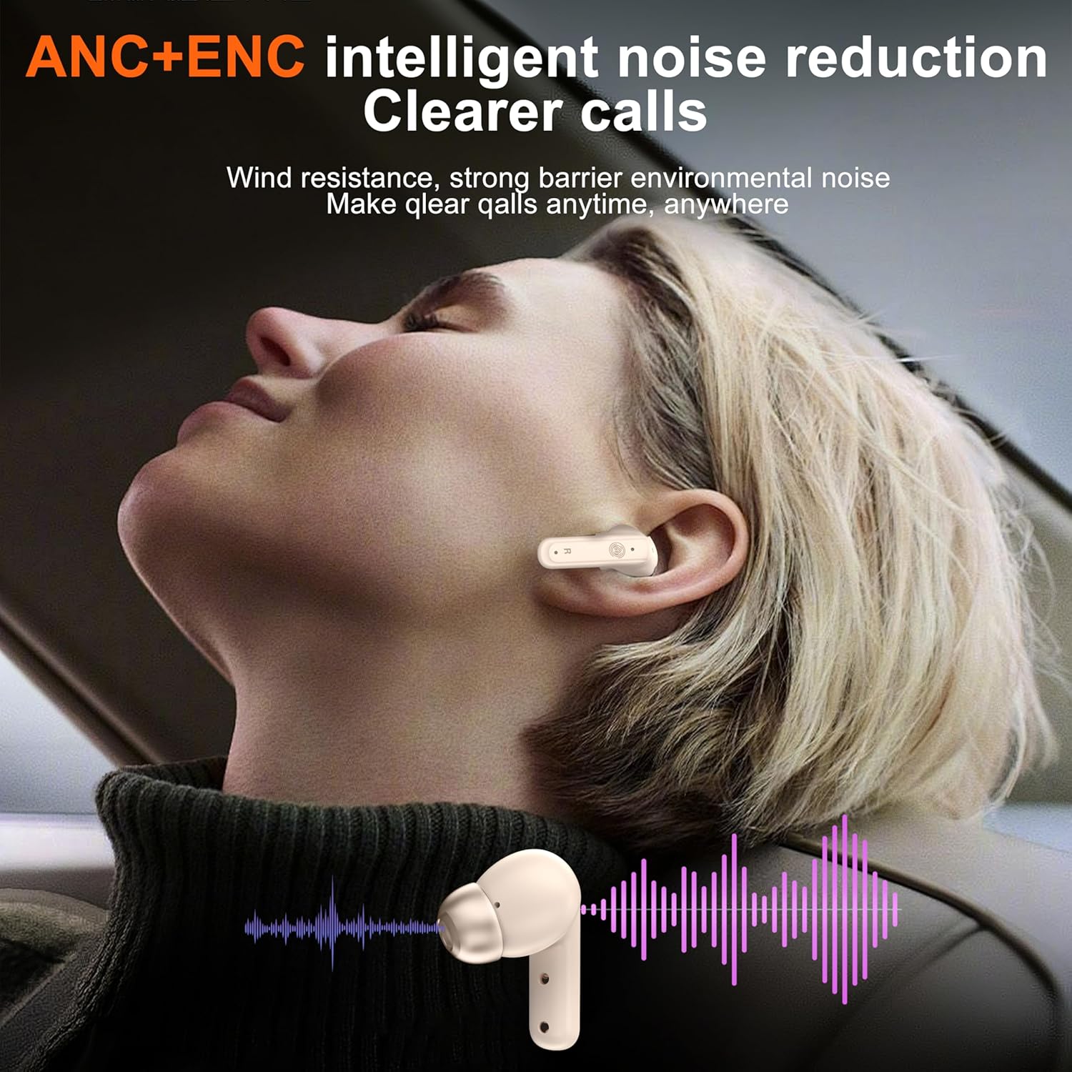Detalle de THREE PEACHES Wireless Earbuds with Touch LED ANC, Bluetooth ENC and Gaming Sound Modes