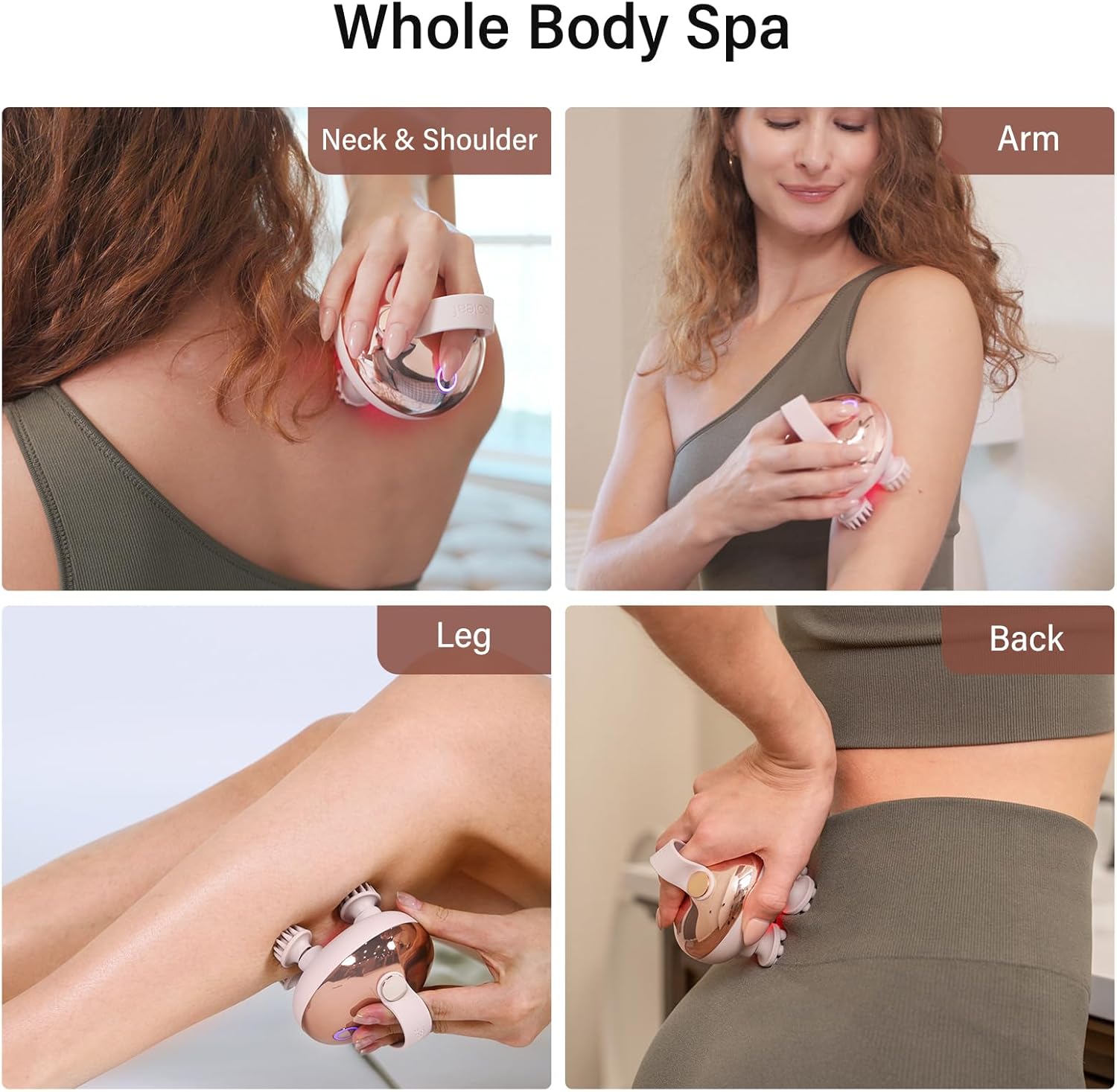 Detalle de arboleaf Kopfhaut-Massagegerät – kabelloses, IPX7 wasserdichtes Kopfmassagegerät mit 8 Silikonköpfen und 3 Massagemodi