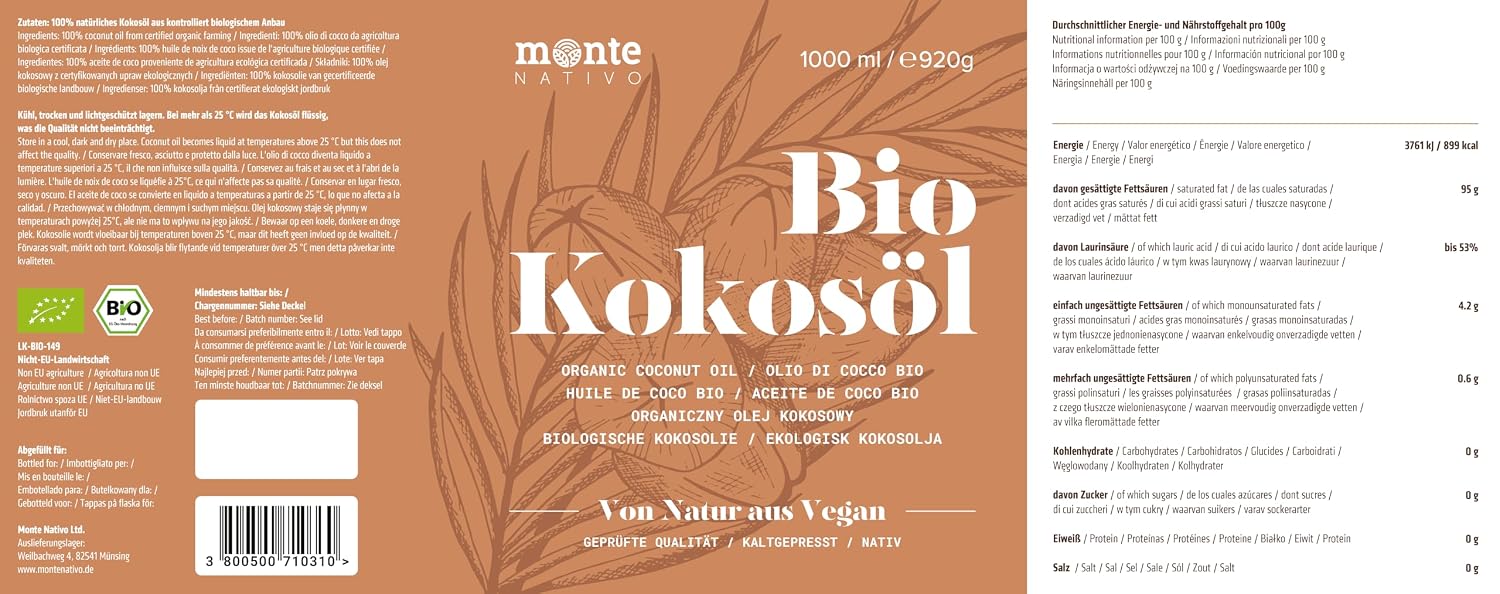 Thumbnail 6 de MonteNativo Bio Kokosöl 1000ml 🥥