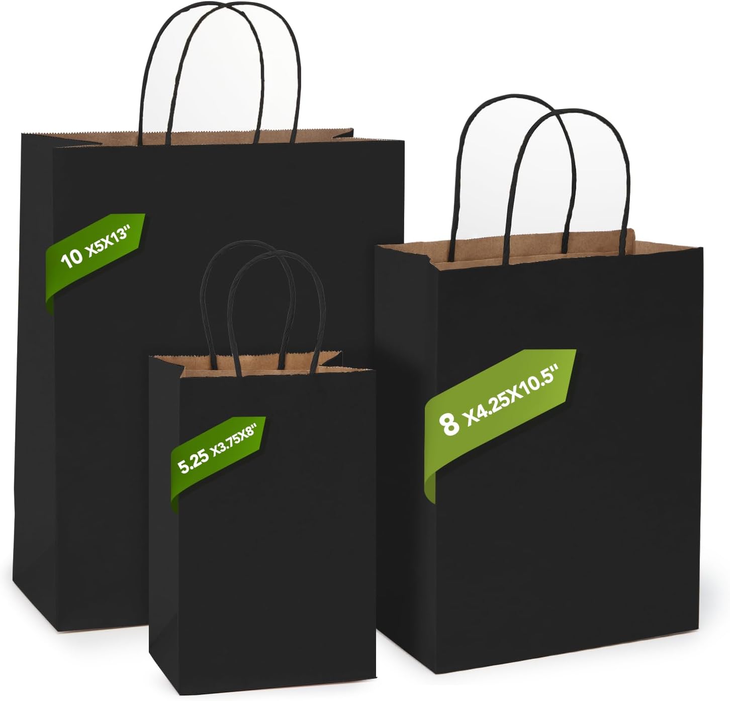Thumbnail 5 de MESHA 100 Pack Black Gift Bags – 8x4.25x10.5 Inch Kraft Paper Bags with Handles (Medium, Recyclable, DIY Friendly)