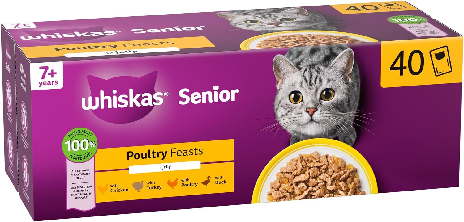 Detalle 2 de Whiskas Senior 7+ Wet Cat Food in Jelly – Poultry Feasts (40 x 85g)