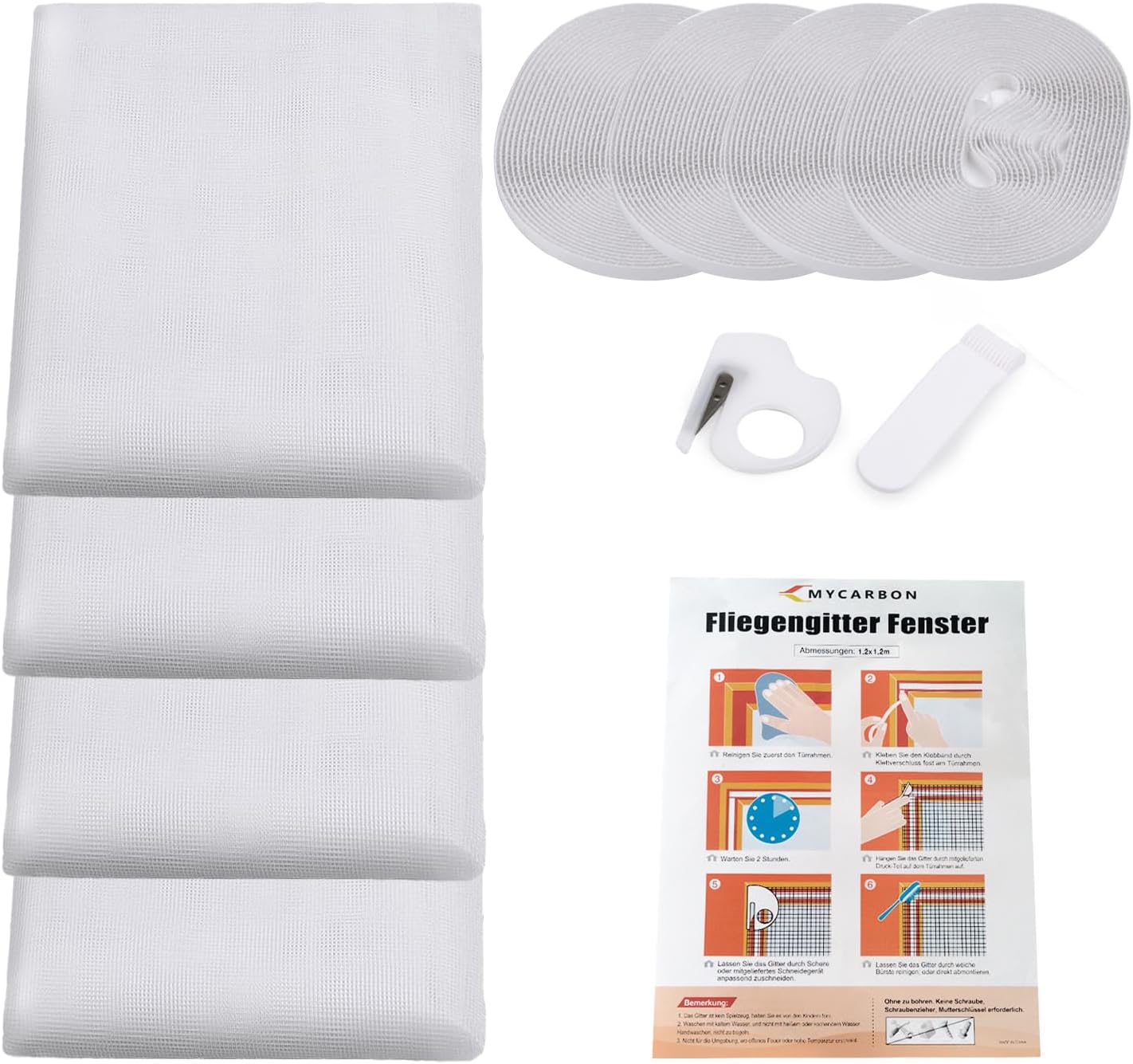 Detalle de MYCARBON Zanzariera per Finestra Adesiva Tagliabile – 4 Set 130x150 cm Bianco