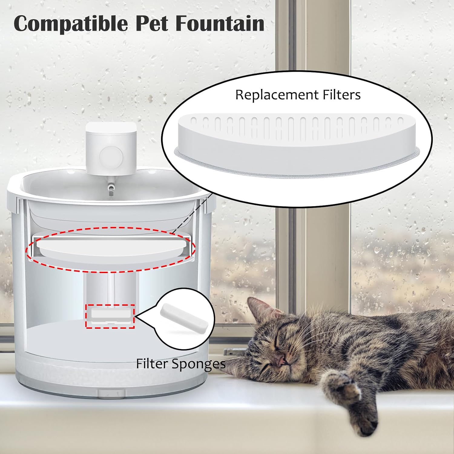 Detalle de Uahpet 64オンス/2L噴水用 猫用交換フィルター12個・スポンジ12個セット