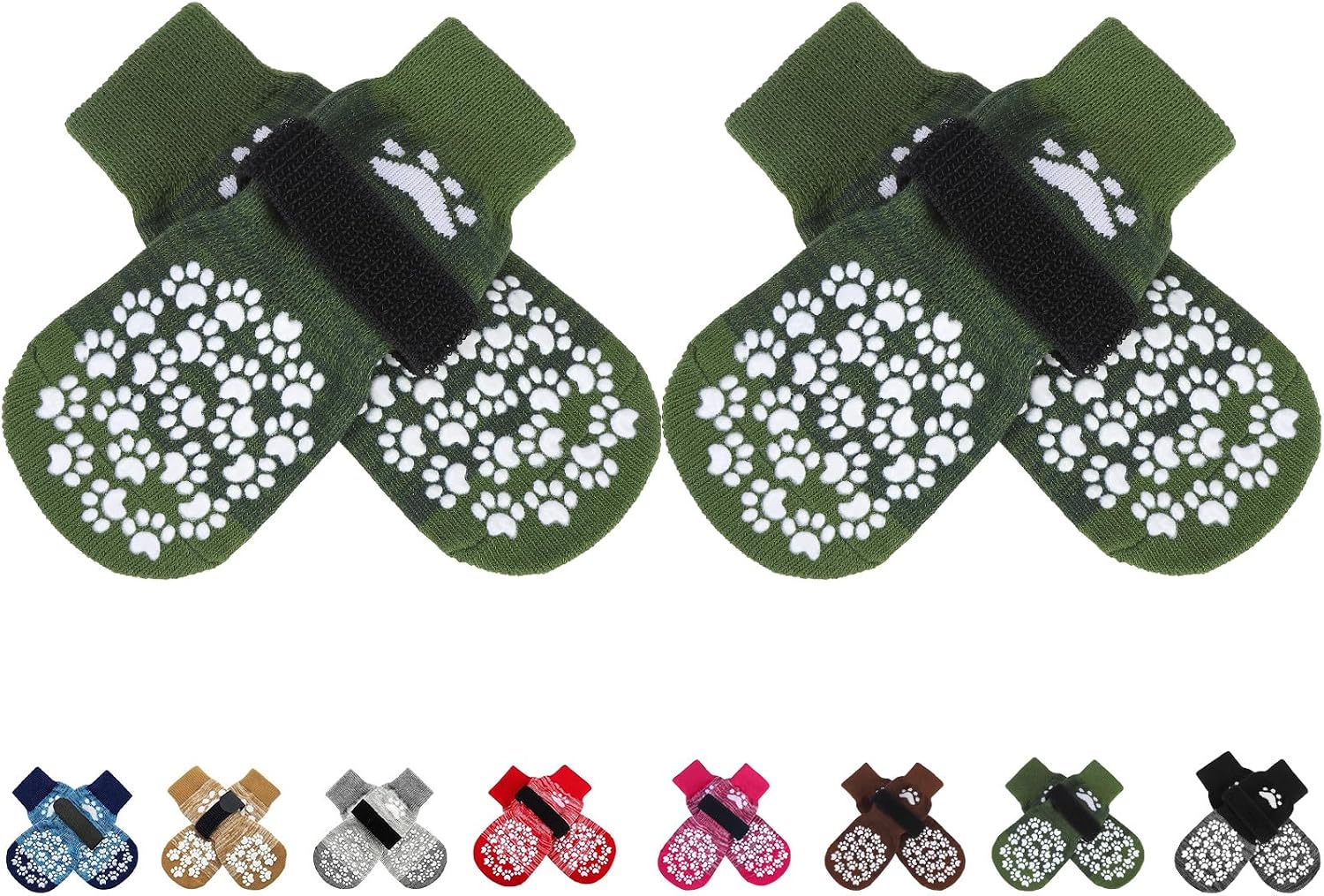 Detalle de EXPAWLORER Anti-slip Dog Socks with Grips (Double-sided gel boots) – Army Green, Size L