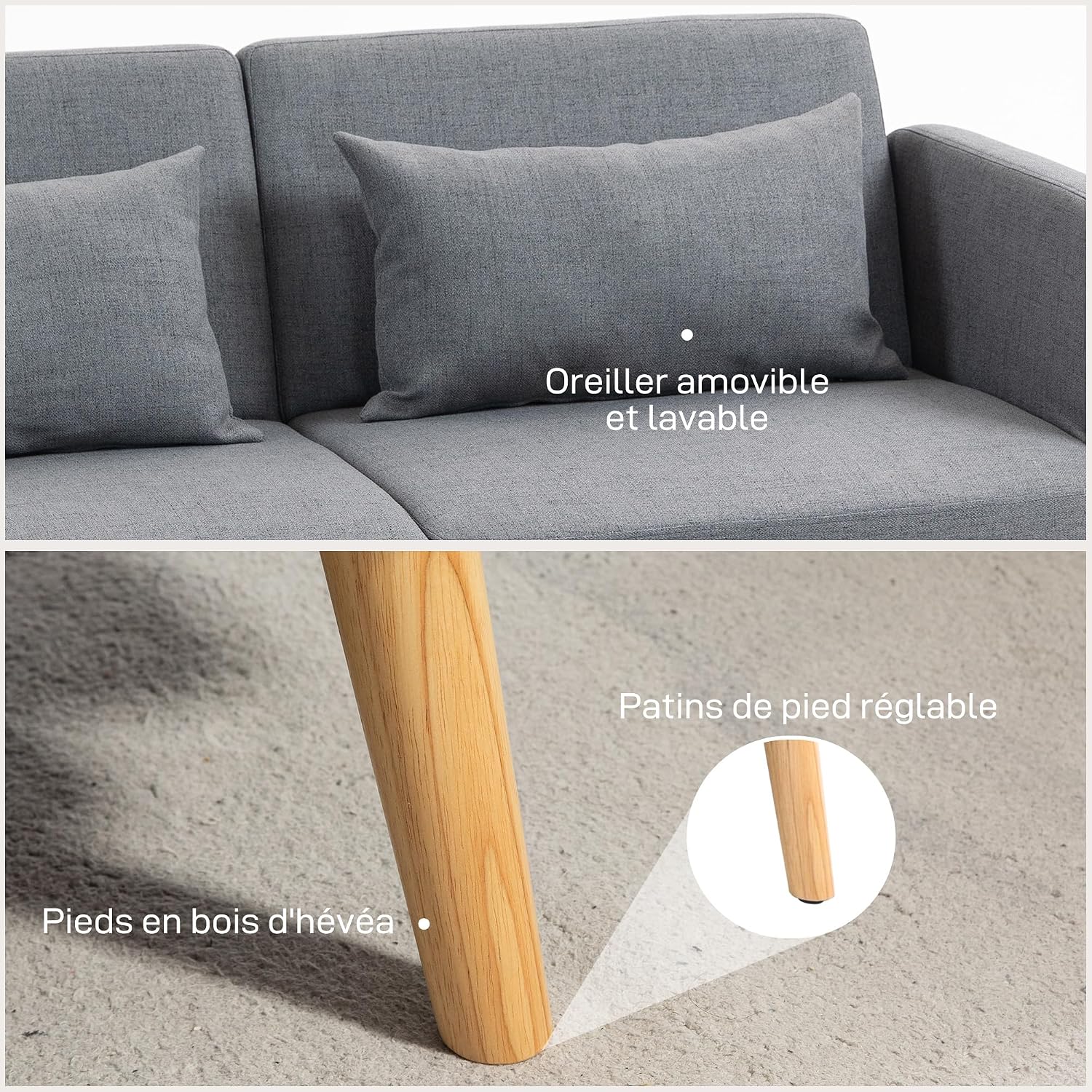 Thumbnail 6 de HOMCOM Canapé Convertible 3 Places Gris