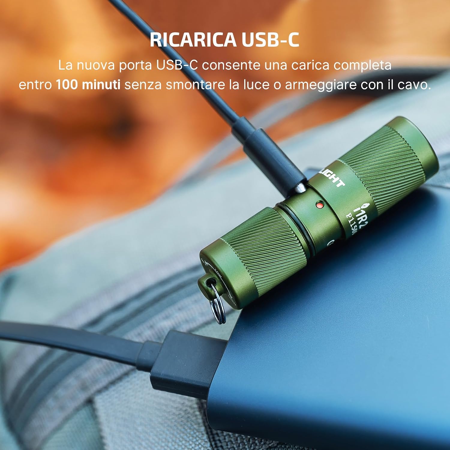 Detalle de OLIGHT i1R2 Pro 180 Lumen EOS torcia portachiavi mini ricaricabile USB-C, verde