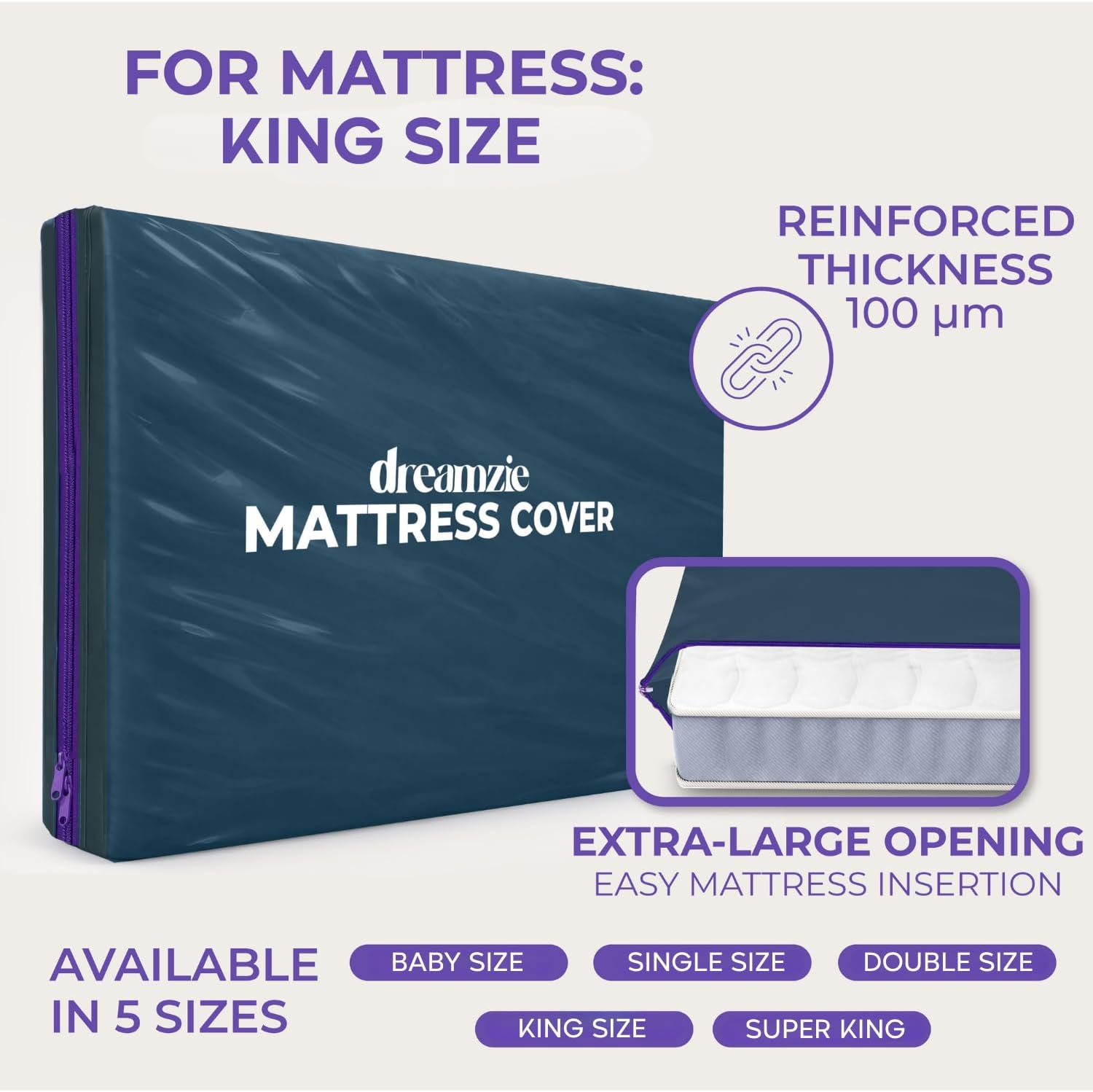 Detalle de Dreamzie King Size Mattress Cover for Moving: Opaque, Tear‑Resistant & Zip‑Secured (Pack of 2)