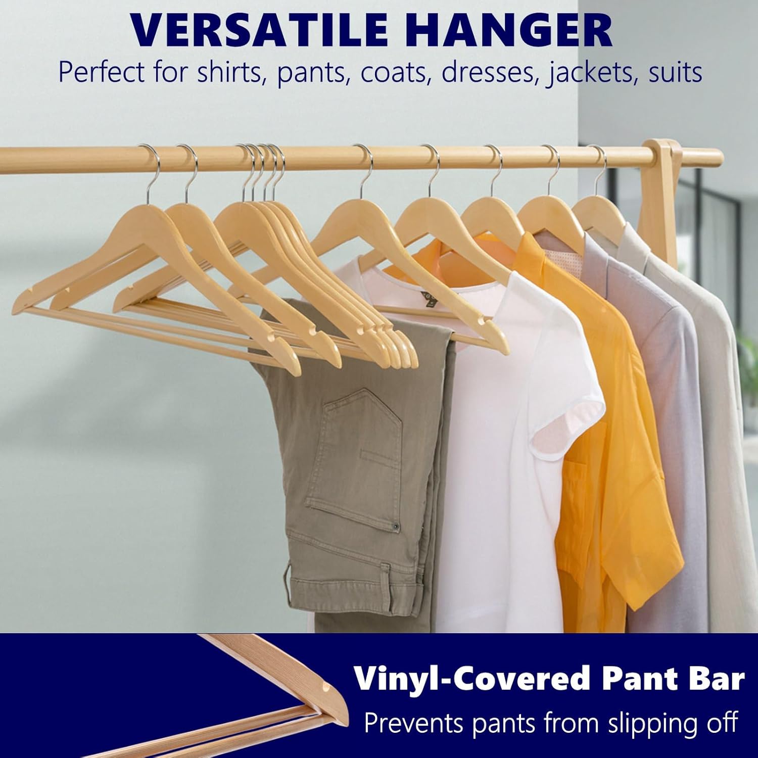 Thumbnail 5 de Amber Home 30 Wooden Coat Hangers with Non-Slip Bar