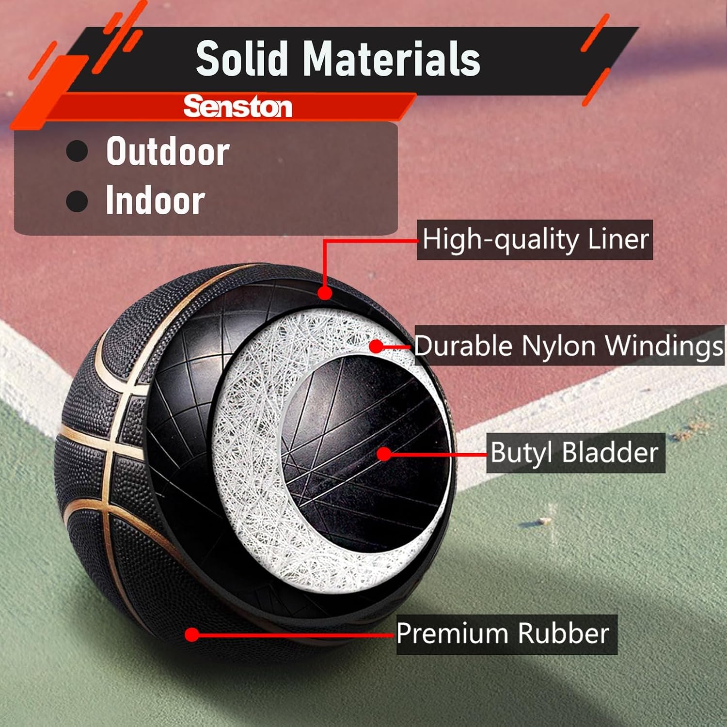 Thumbnail 6 de Senston Basketball Größe 7 mit Pumpe – Outdoor-Basketball mit Anti-Rutsch-Grip