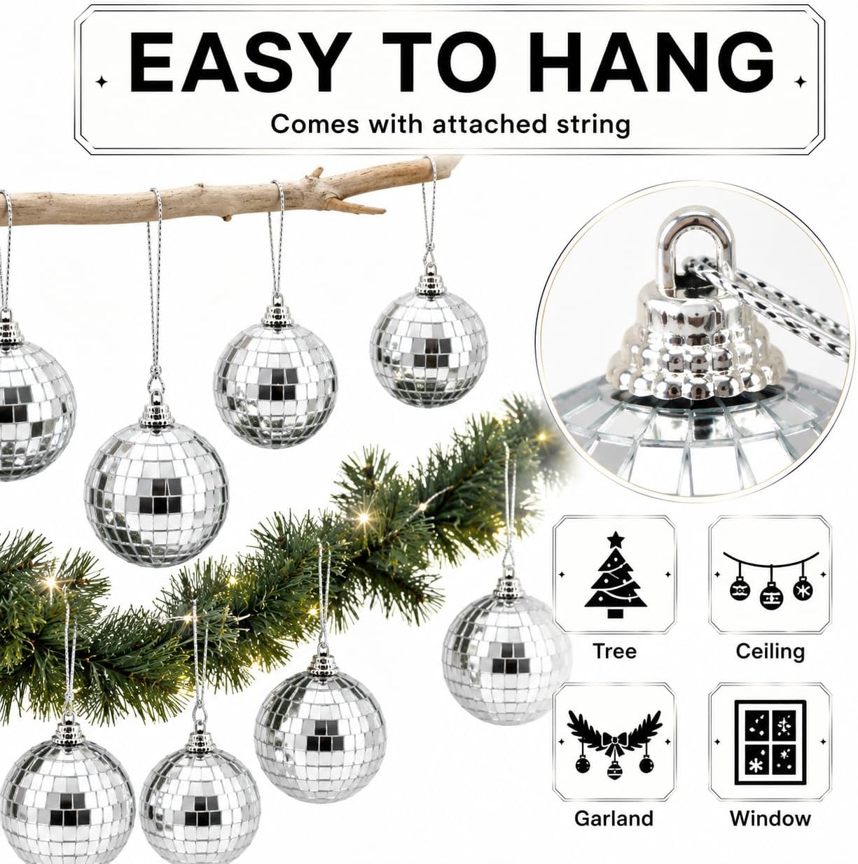 Detalle 1 de YD Youdepot 40-Pack 2-Inch Silver Mirror Disco Ball Ornaments