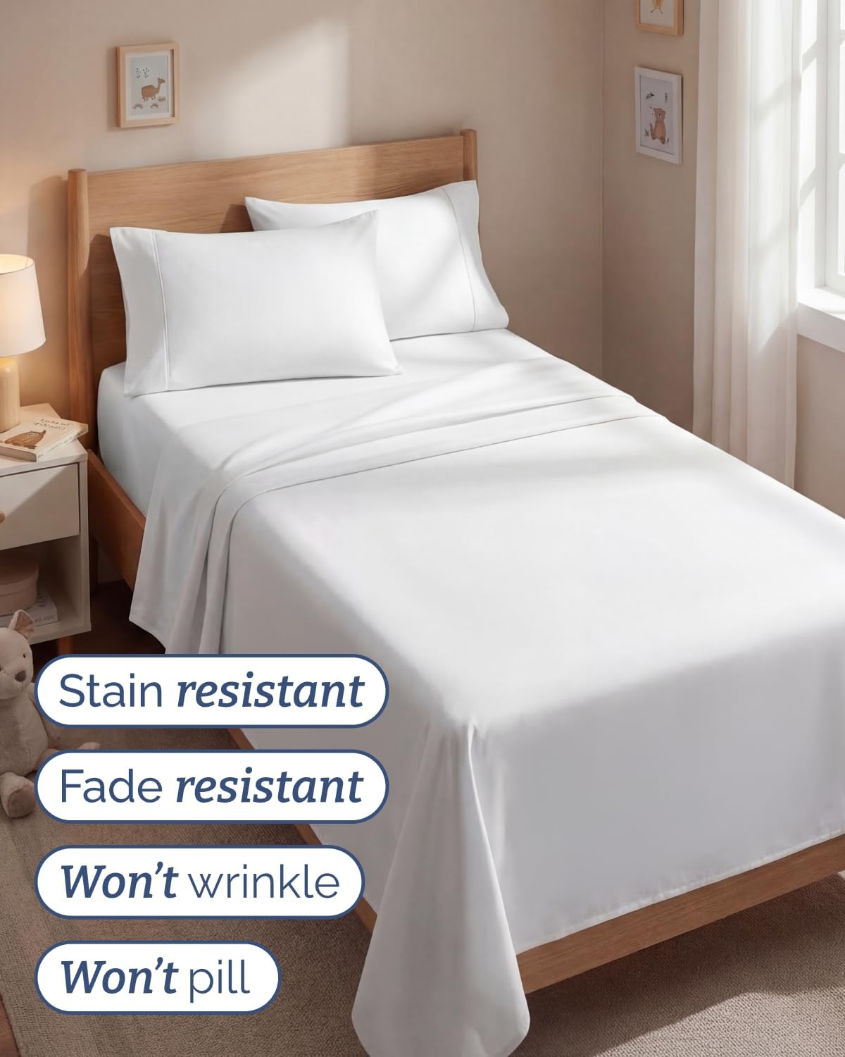 Thumbnail 4 de CGK Unlimited Twin 4-Piece Sheet Set (1 Flat, 1 Fitted, 2 Pillowcases) — Soft, Breathable, Wrinkle-Free, White