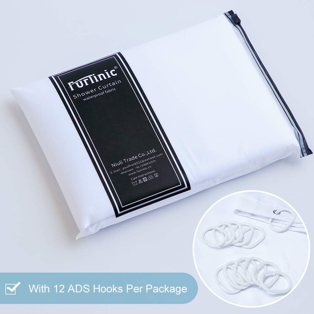 Thumbnail 6 de Furlinic Rideau de douche anti-moisissure en polyester imperméable (180 x 200 cm) avec 12 crochets