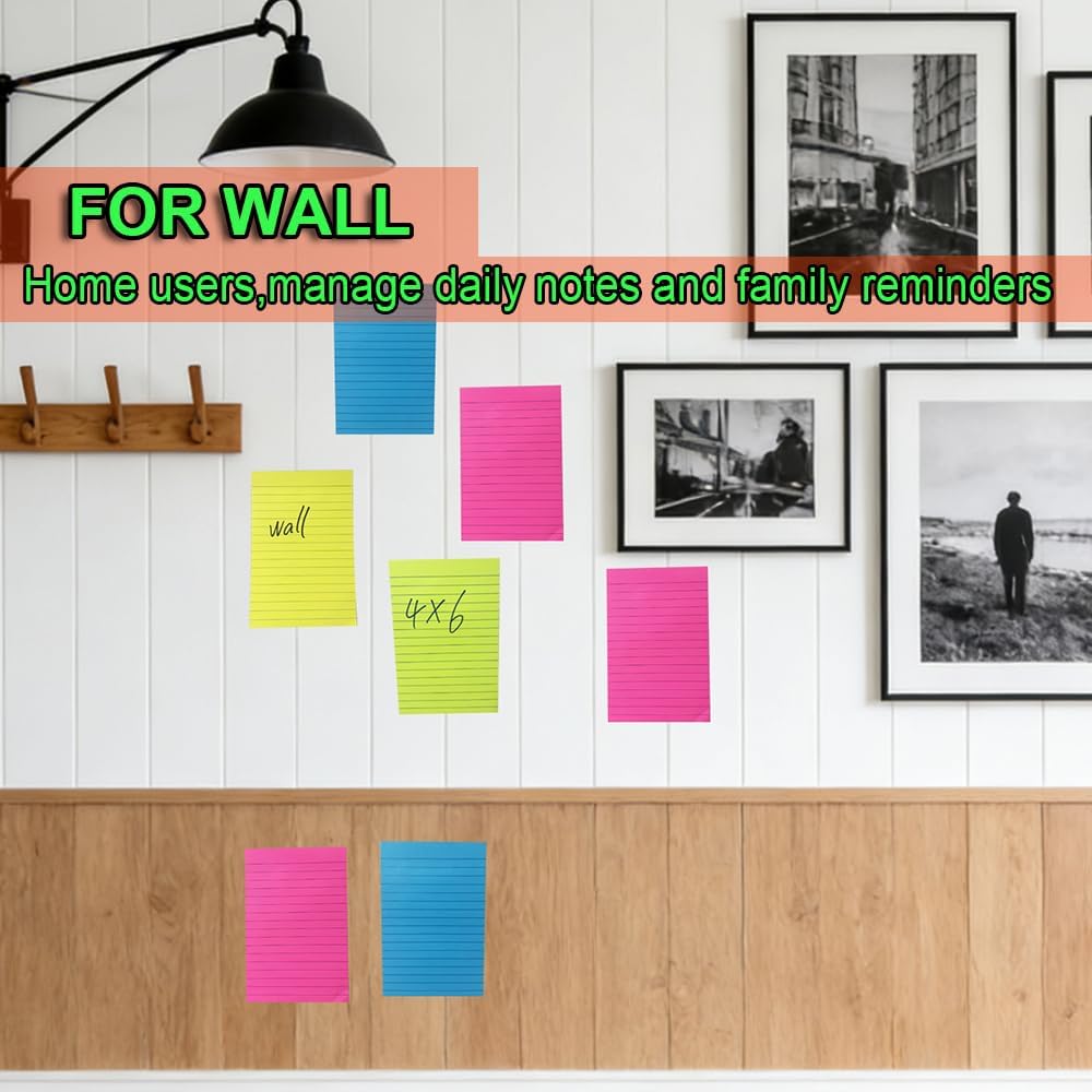 Thumbnail 5 de Kozerite 12-4X6-xiantiao-Y Lined Sticky Notes, 4 x 6 Inches, 6 Bright Colors