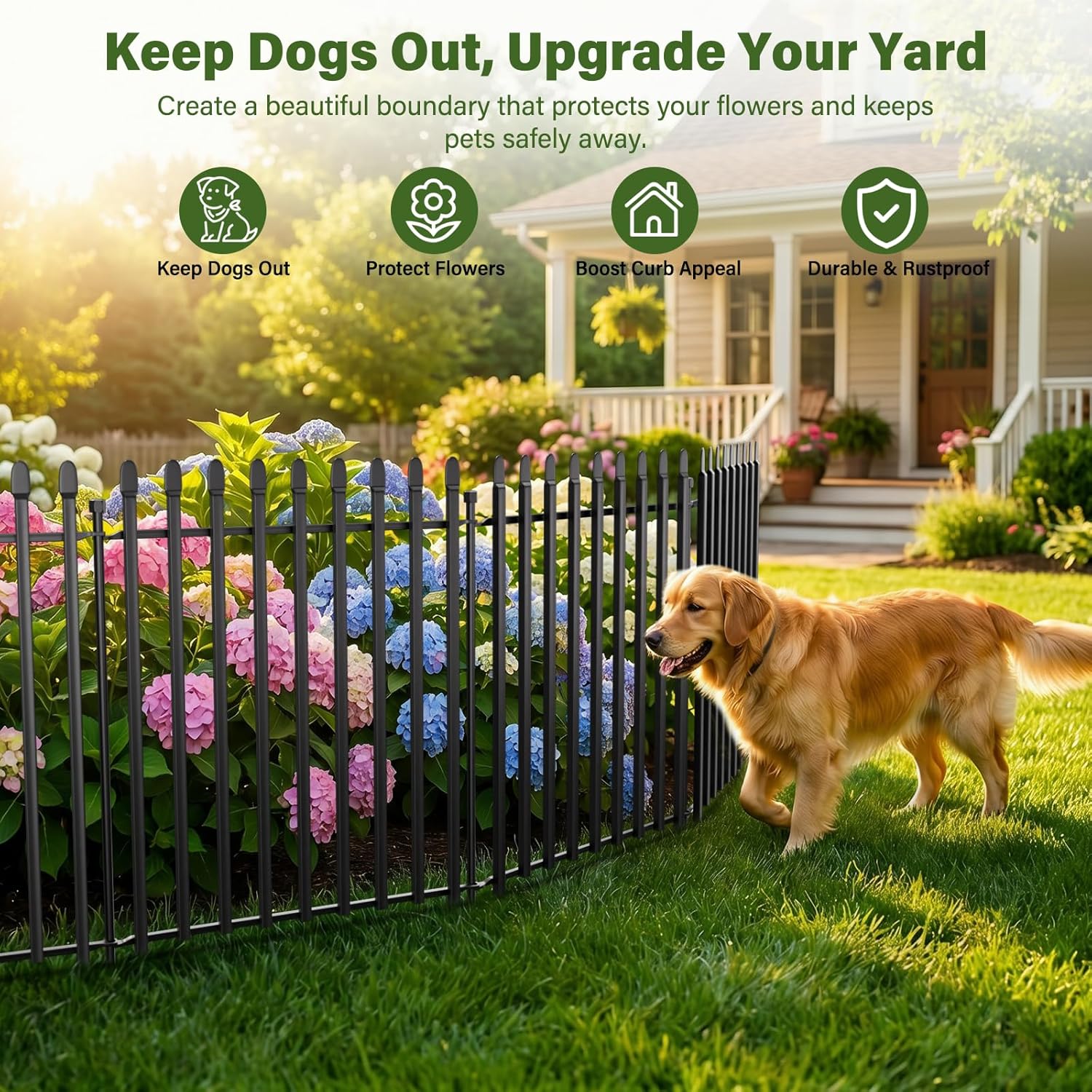 Detalle de Kingido 10 Panels No Dig Decorative Garden Fence with Gate, 81 cm H x 671 cm L