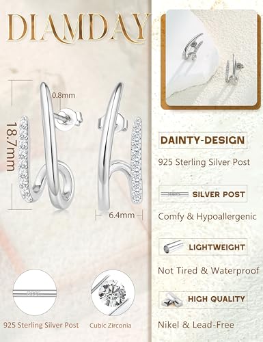 Detalle de Diamday Argent Boucles D'Oreilles en Argent 925 pour Femme - Clous Hypoallergéniques