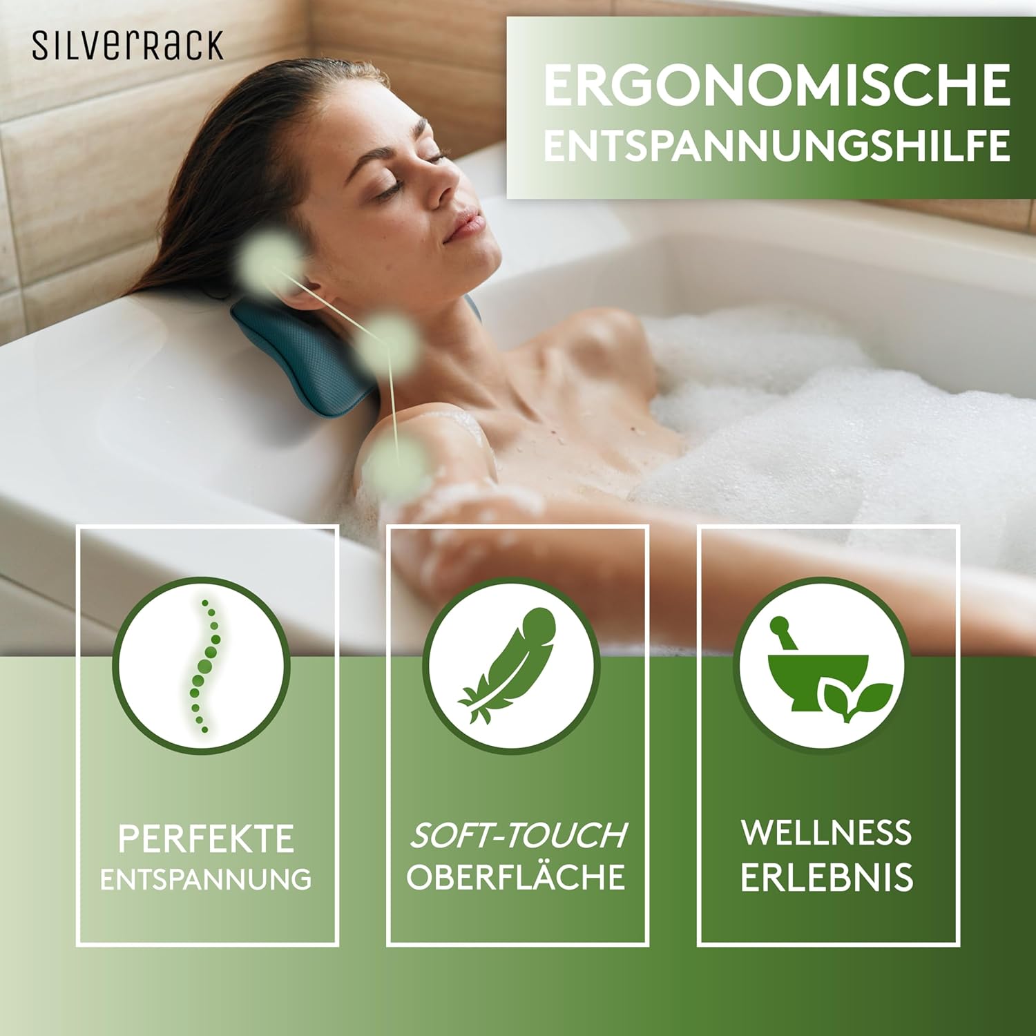 Thumbnail 1 de SilverRack Premium Badewannenkissen Petrol – Nacken- & Whirlpool-Kopfstütze mit Saugnäpfen