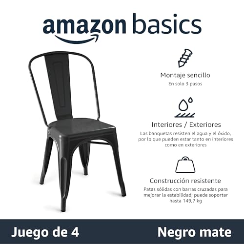 Detalle 2 de Amazon Basics Sillas apilables de metal para comedor y exterior