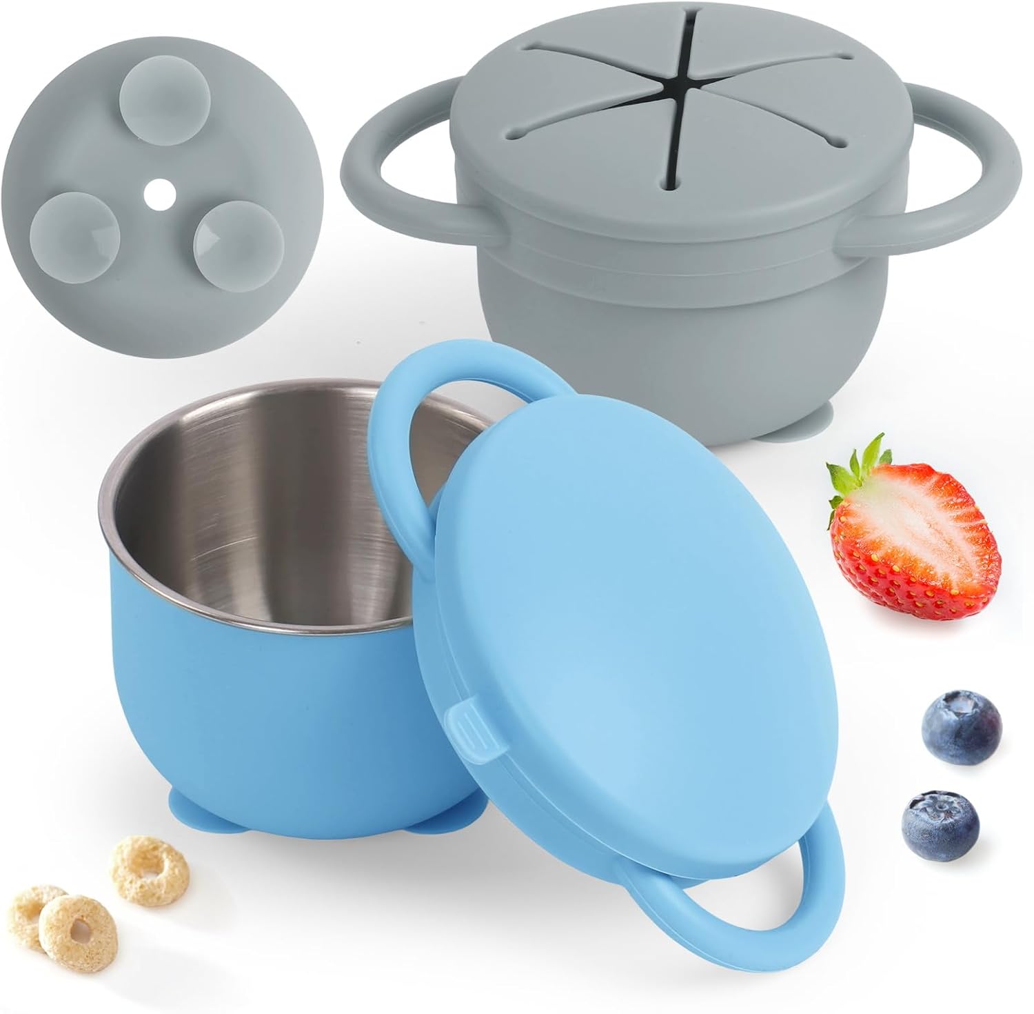 Detalle de Daximo Toddler Snack Cups, 2-Pack with Suction Bases, Stainless Steel and Silicone