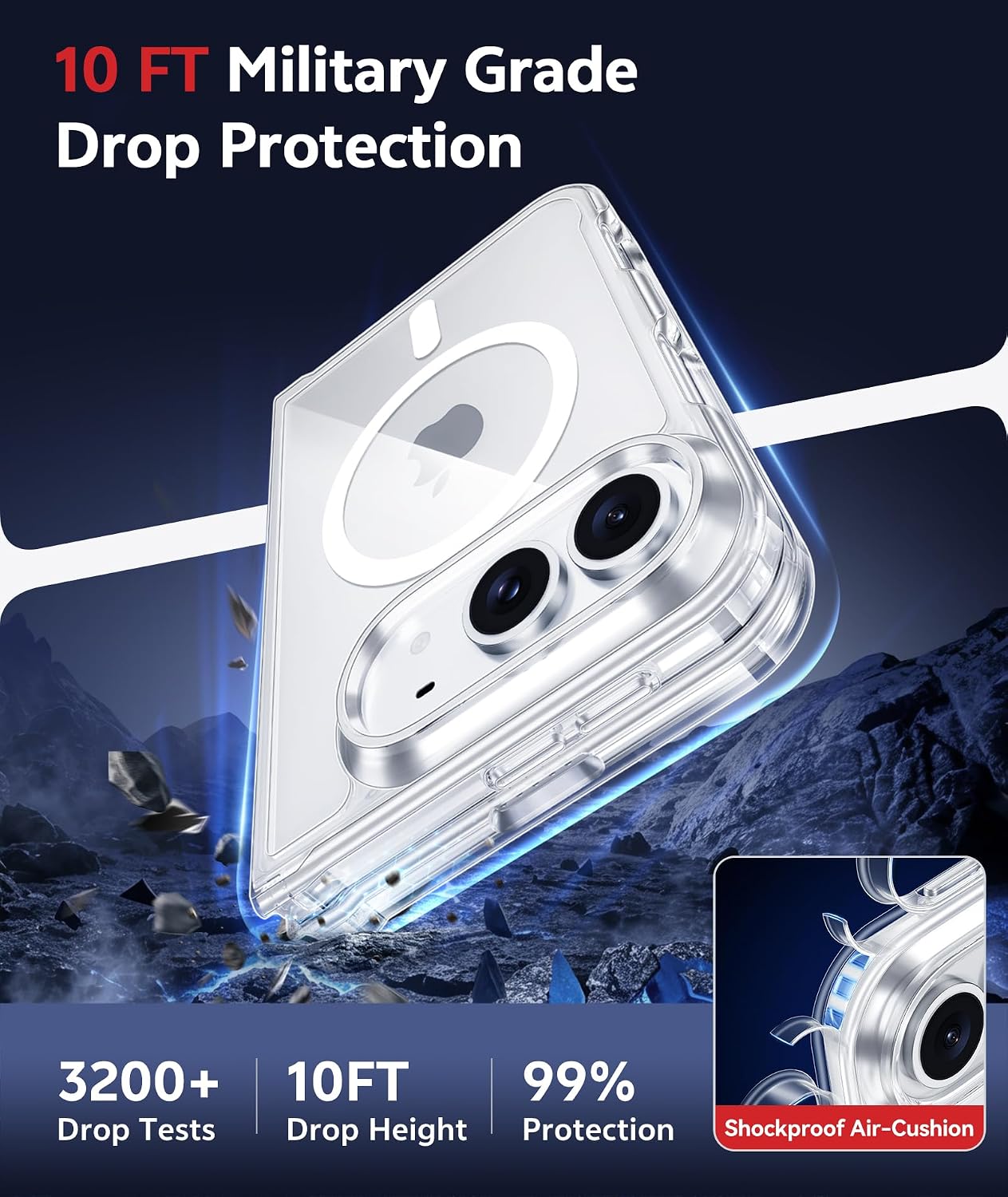 Detalle de FNTCASE iPhone Duo Magnetic Clear Case with MagSafe and 9H Screen Protector