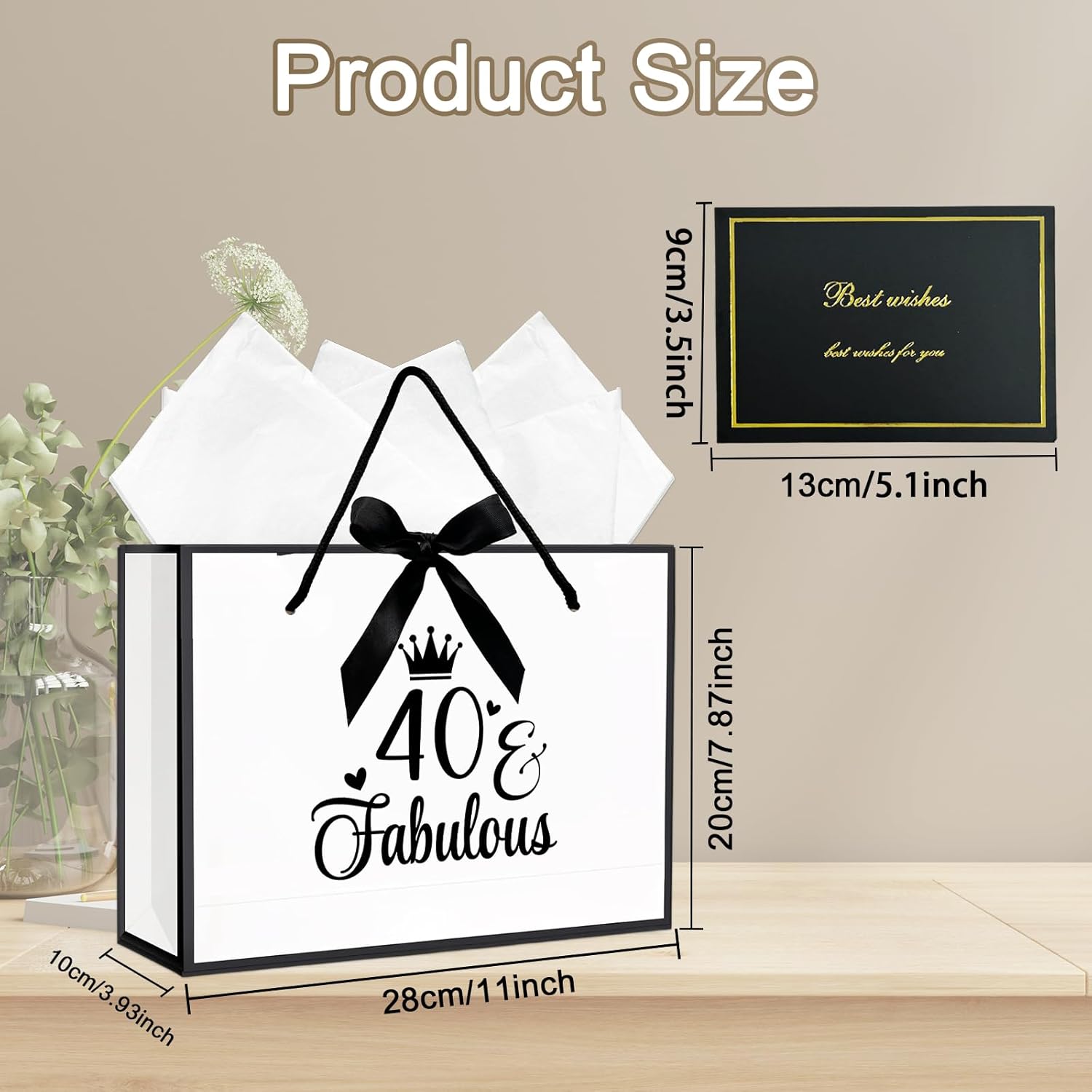Thumbnail 1 de 40th Birthday Gift Bag with Wrapping Paper and Card (White) – Gift bag set for milestone birthdays
