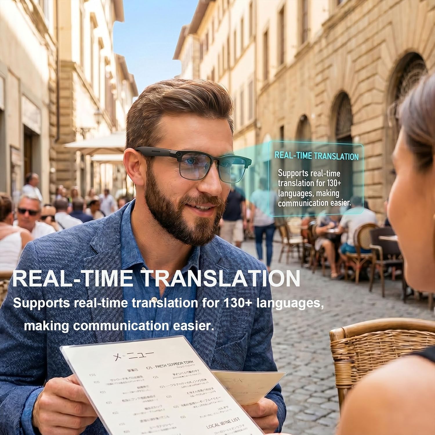 Detalle de 4K Camera Smart Glasses with AI Translation and Open-Ear Audio