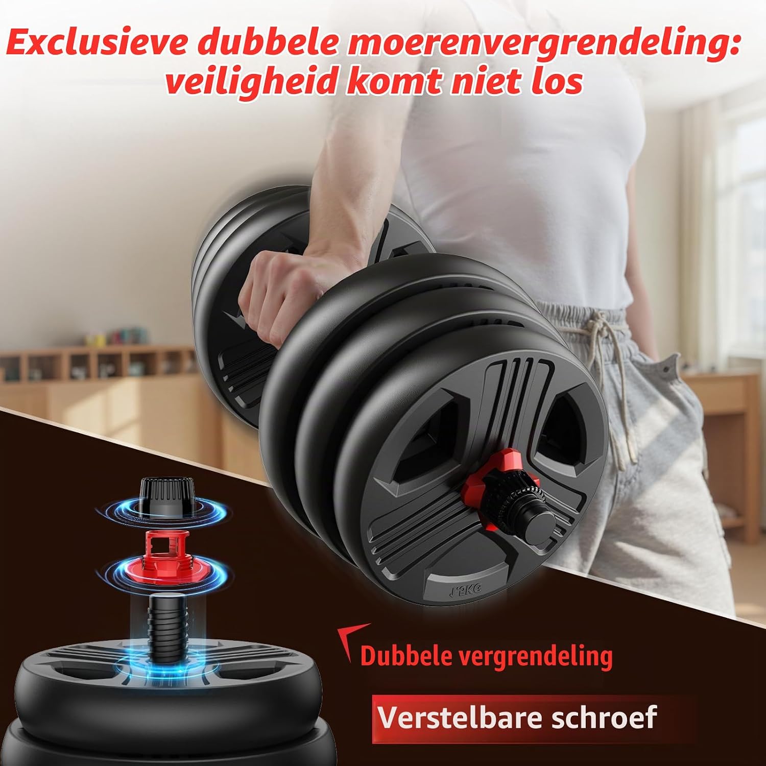 Detalle de FEIERDUN 5-in-1 verstelbare halterset voor krachttraining thuis
