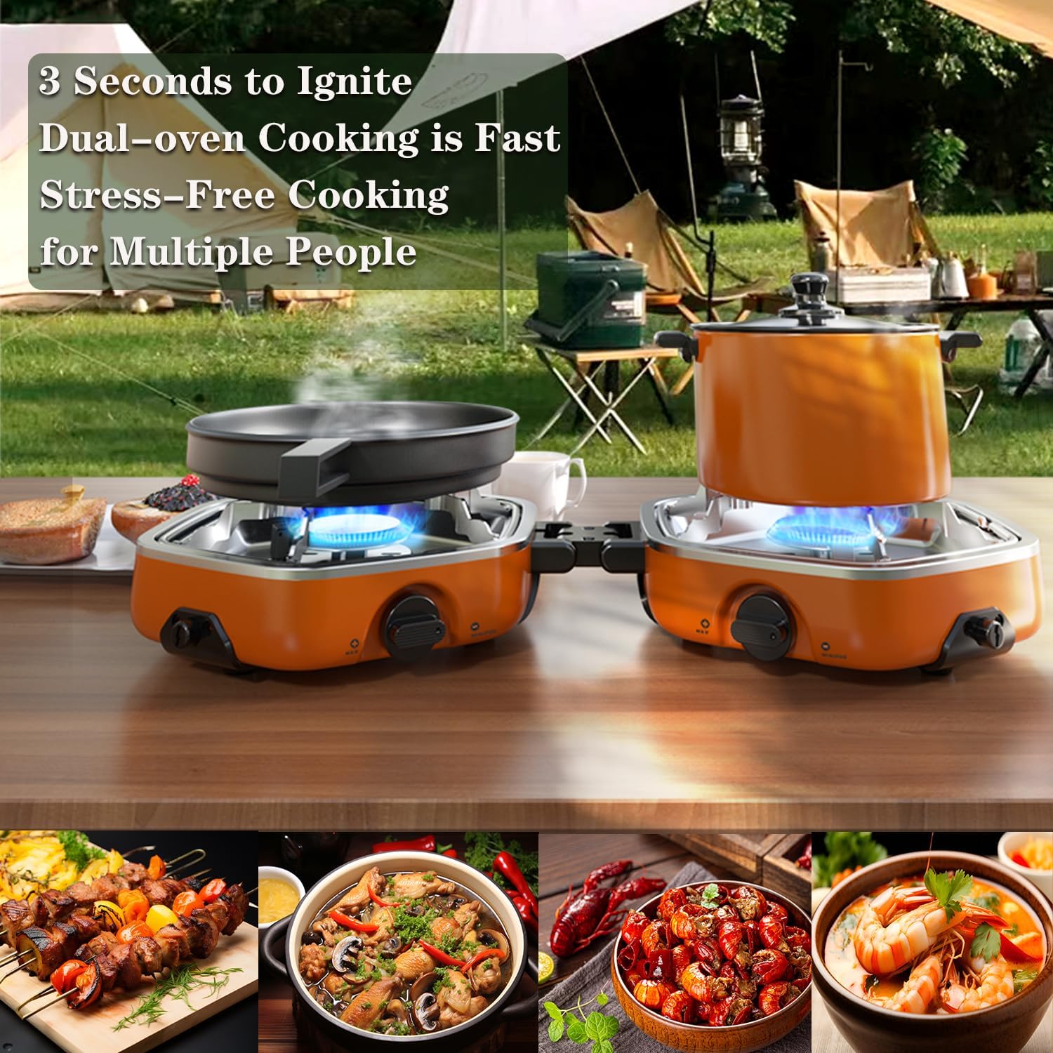 Thumbnail 2 de QSMYUYE 2 Burner Folding Camping Gas Stove with Piezo Ignition (Adjustable Burners)