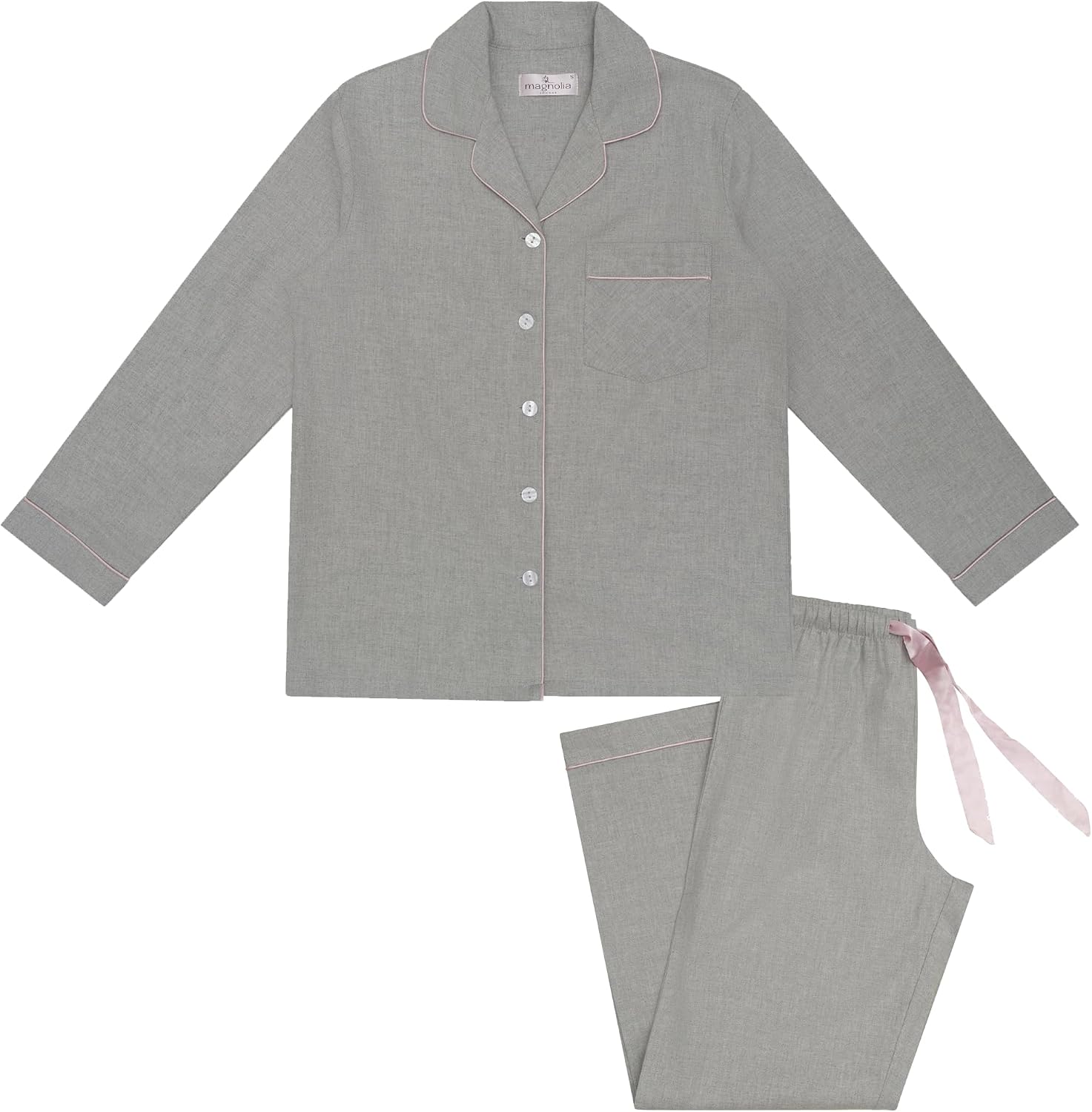 Detalle de Magnolia Lounge Schlafanzug Damen Lang – 100% Baumwoll-Flanell, extra warm