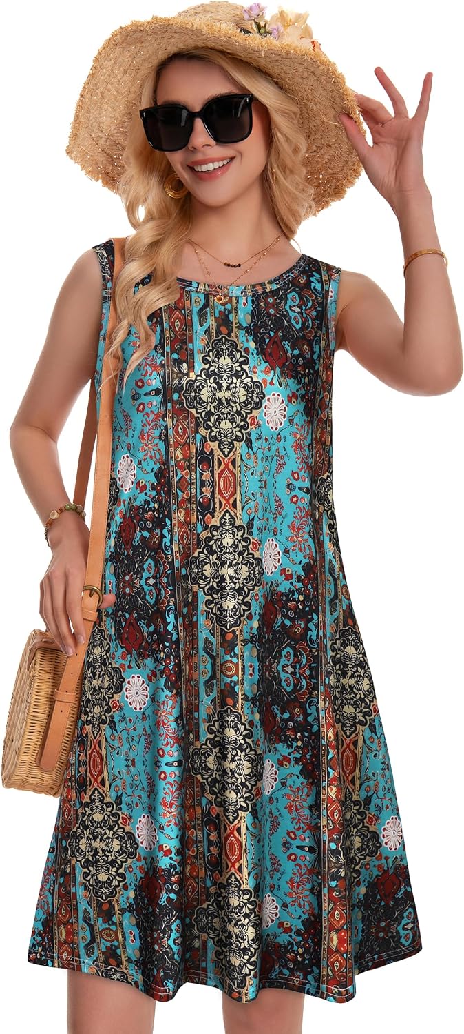 Detalle de ADOREJOY Women's Sleeveless Summer Sundress with Two Side Pockets
