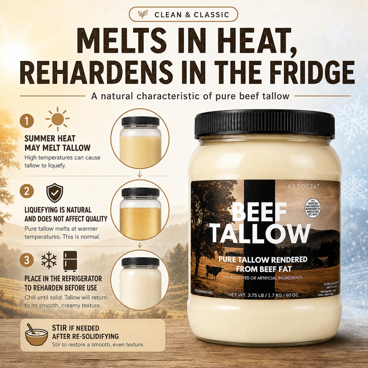 Detalle de Ketostat Beef Tallow, 3.75 lb (60 oz) Cooking Fat for Frying and Roasting