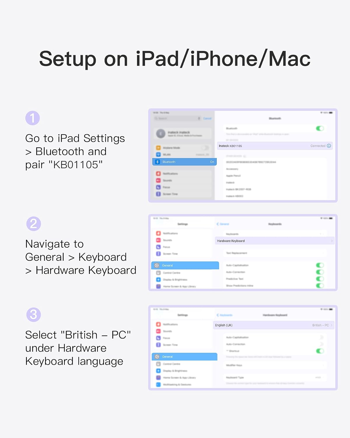 Detalle de Inateck KB01105: Ultra‑Slim Bluetooth Keyboard with Touchpad for iPad, Windows and more